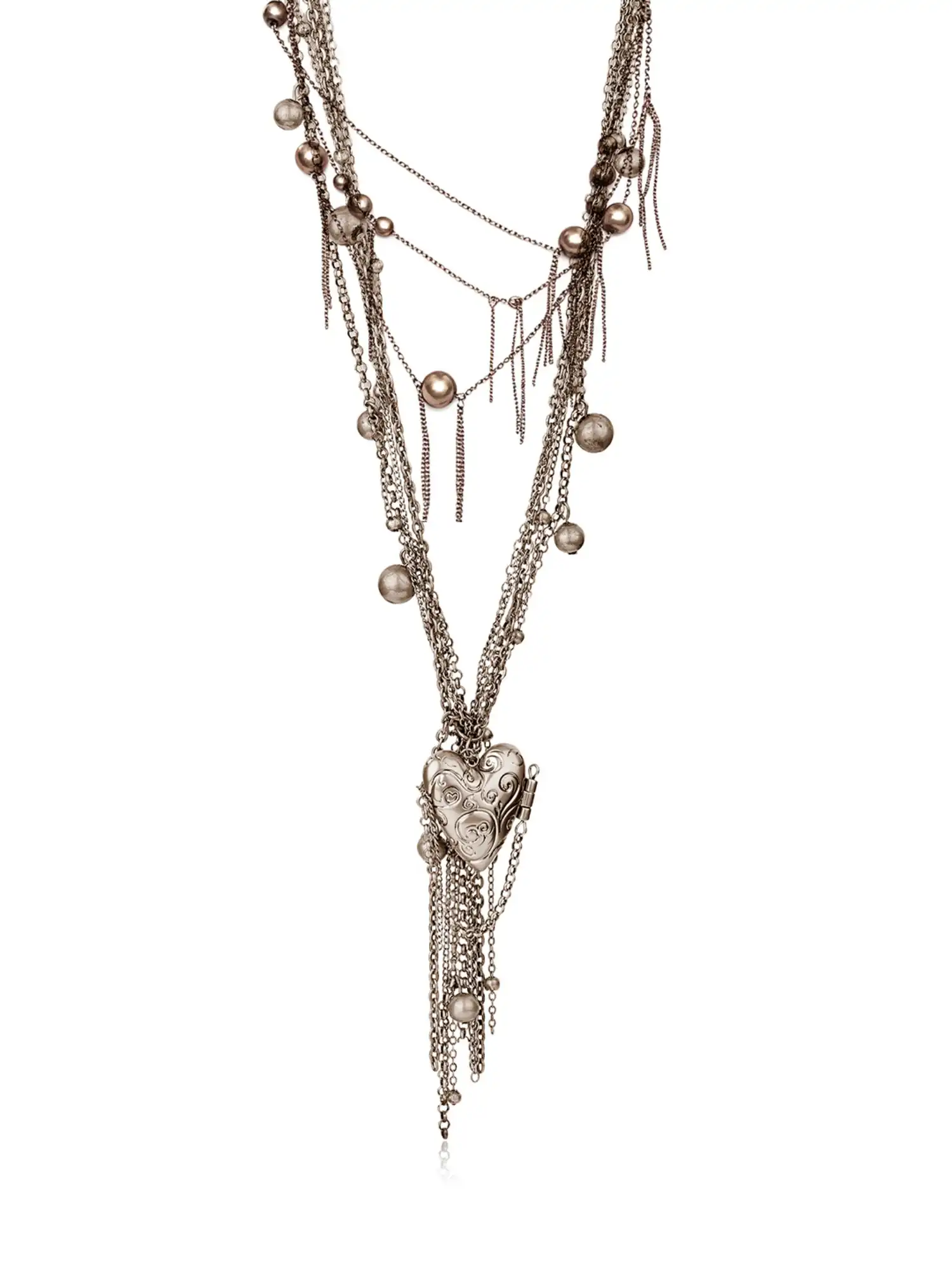 Antique Gold Heart Locket Layered Long Necklace - Image 8