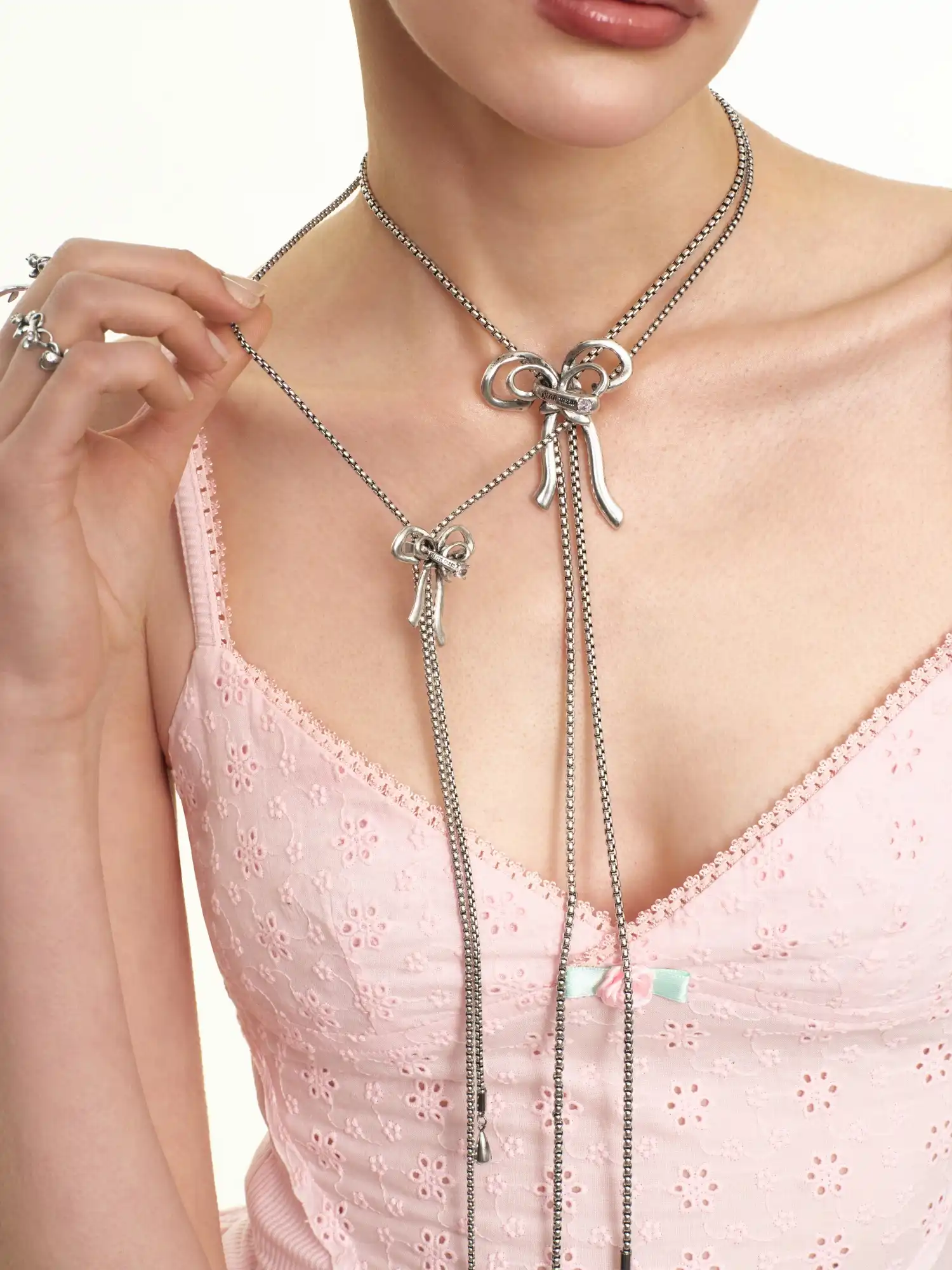 Antique Sculptural Bow Lariat Necklace - Image 3