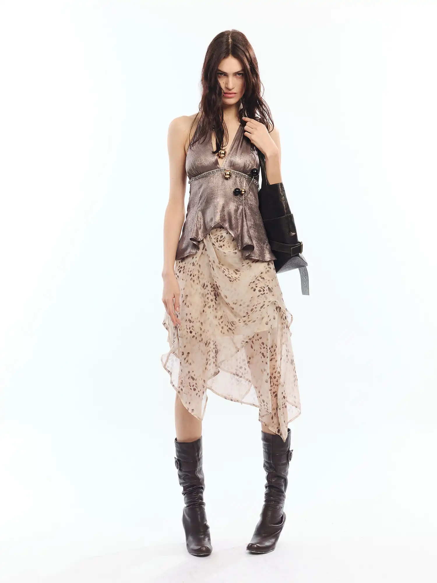 Asymmetric Bias Cut Sheer Skirt Faded Leopard - Image 5
