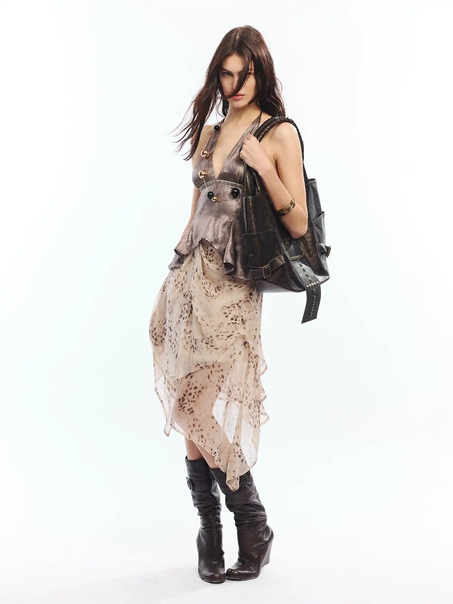 Asymmetric Bias Cut Sheer Skirt Faded Leopard - Image 8