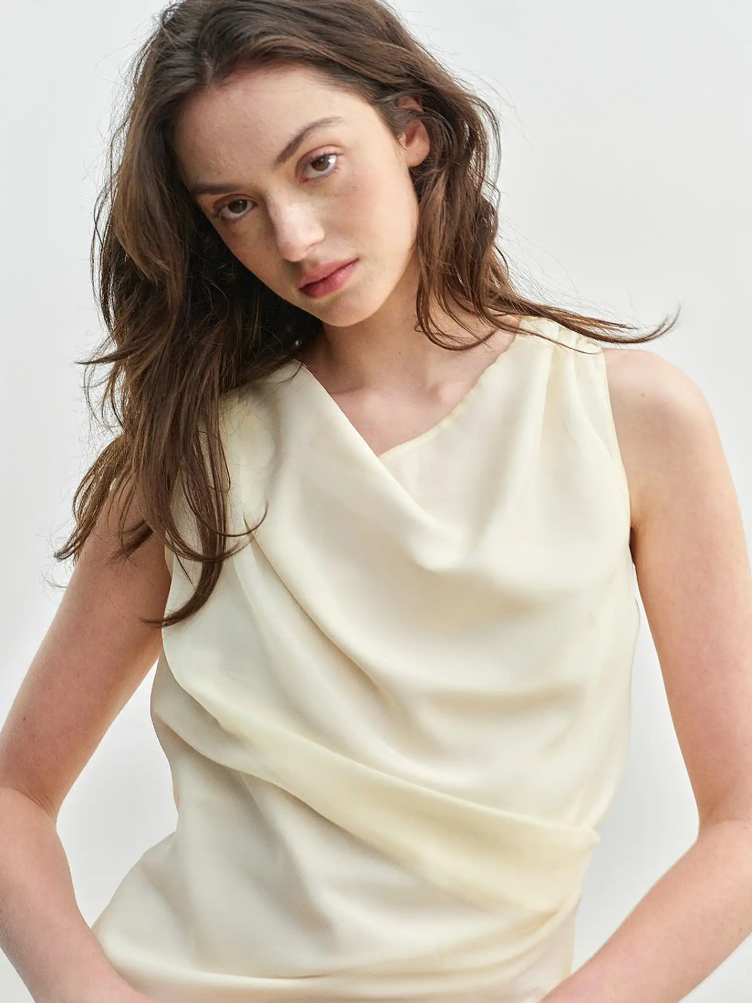 Asymmetric Cowl Neck Draped Tank Top - Image 2