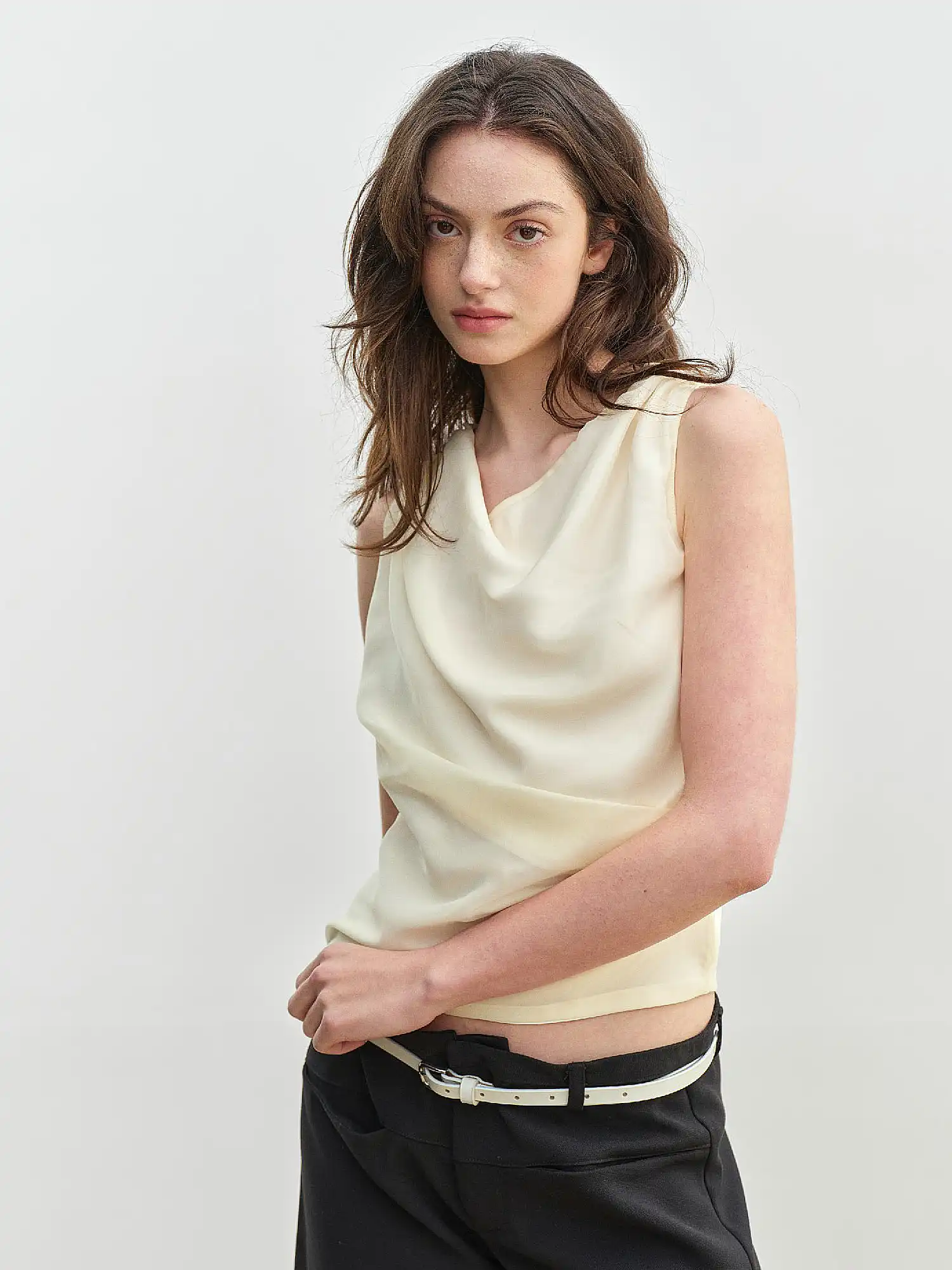 Asymmetric Cowl Neck Draped Tank Top - Image 4