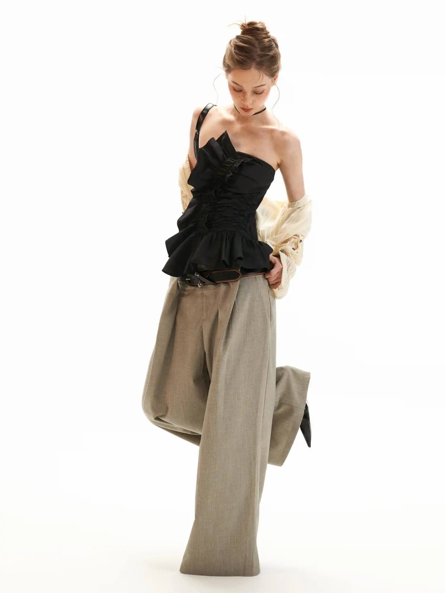 Asymmetric Ruched Strapless Bustier Top - Image 14