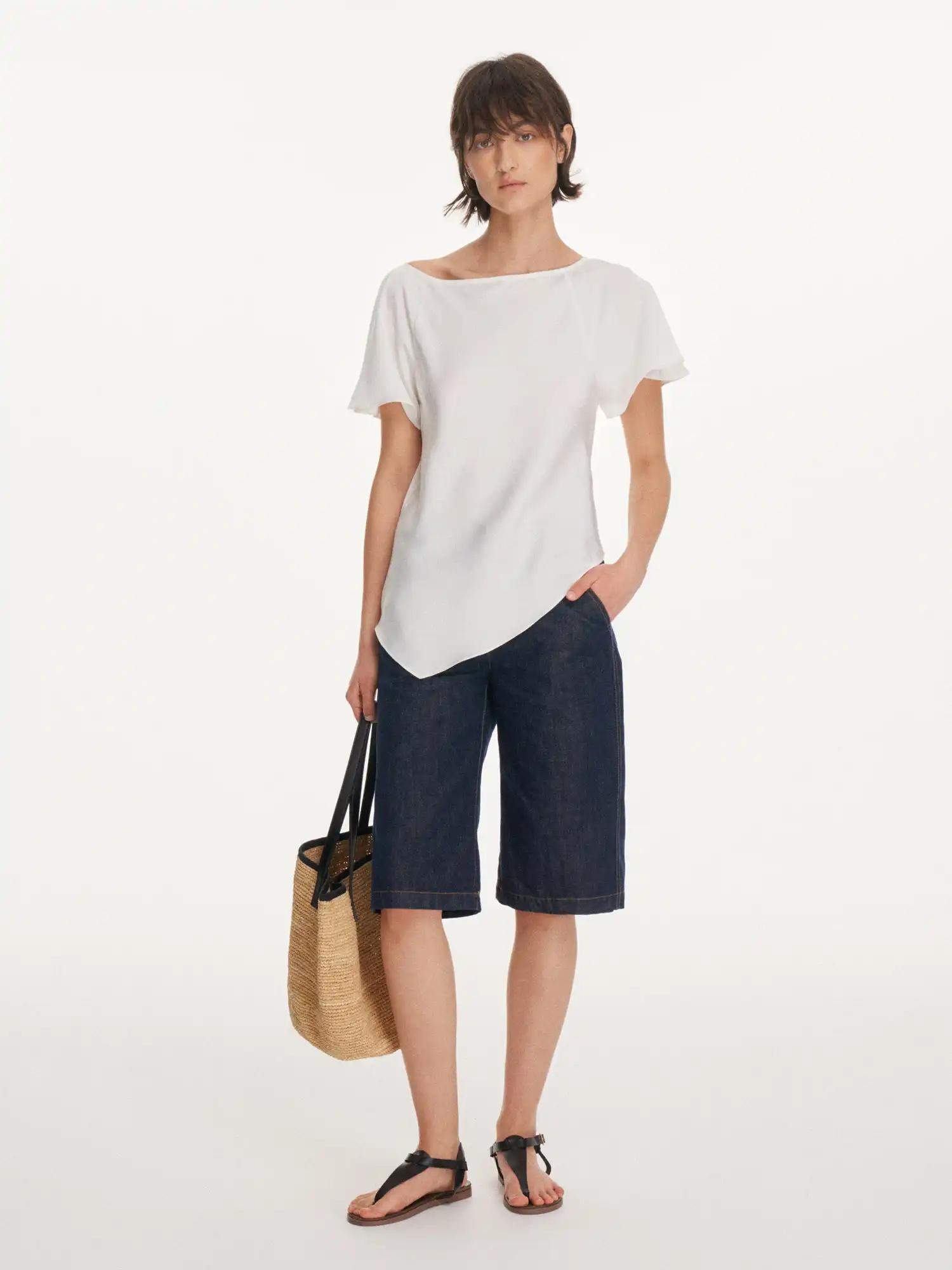 Asymmetrical Satin-Feel Off Shoulder Draped Top - Image 5