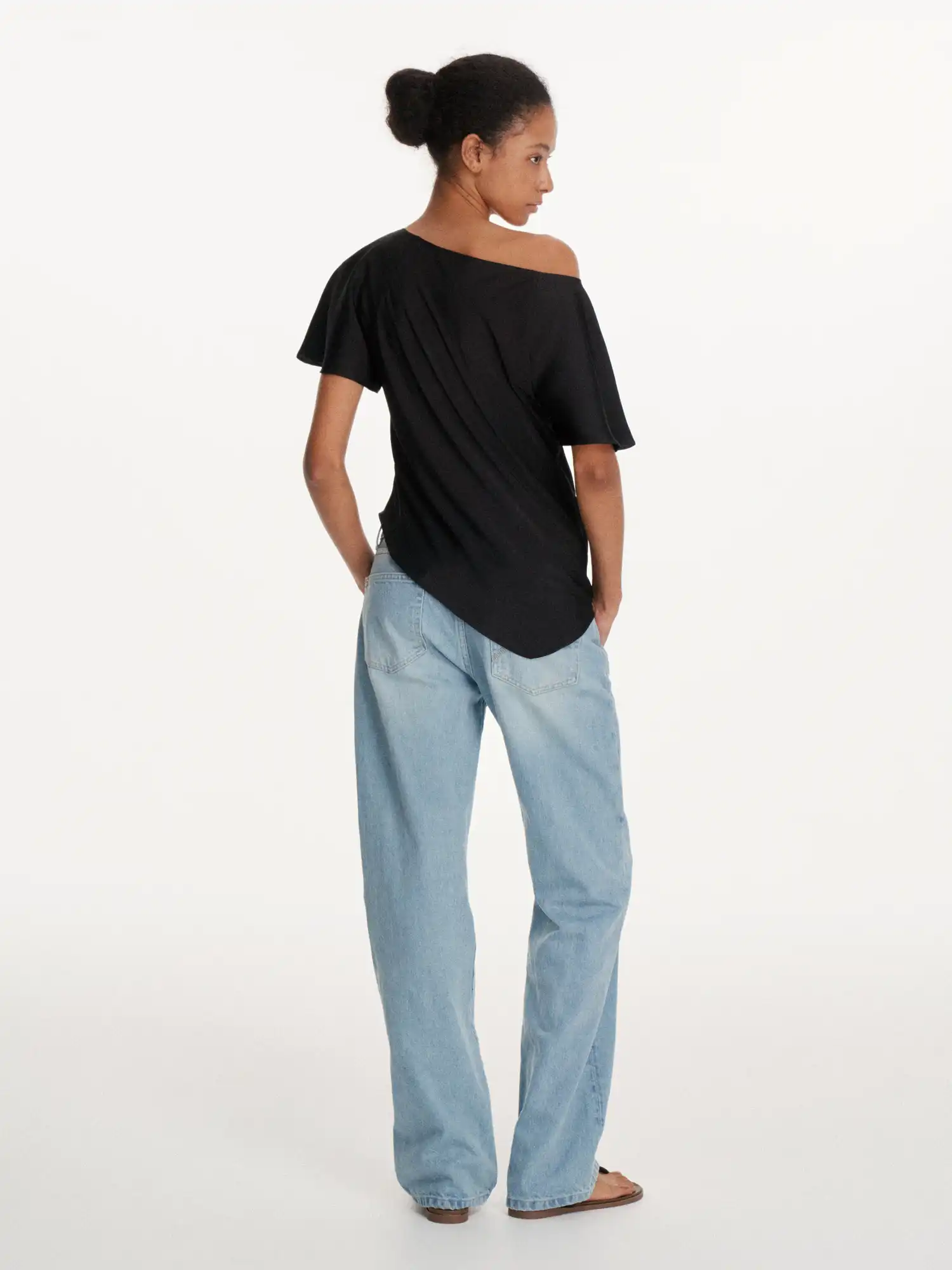 Asymmetrical Satin-Feel Off Shoulder Draped Top - Image 7