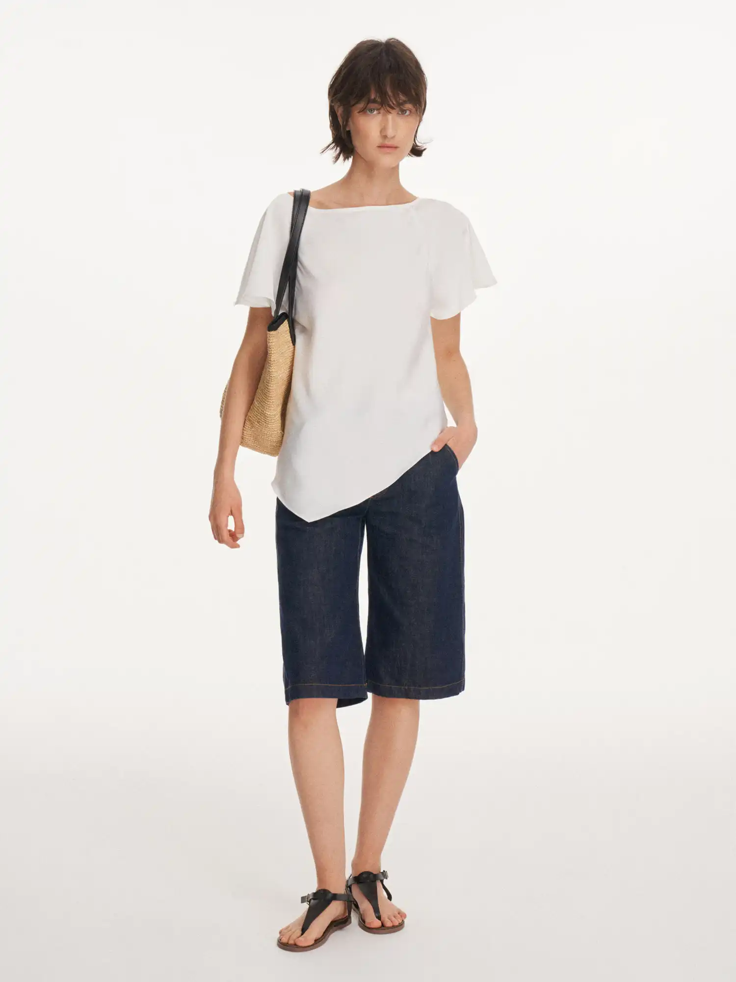 Asymmetrical Satin-Feel Off Shoulder Draped Top - Image 8