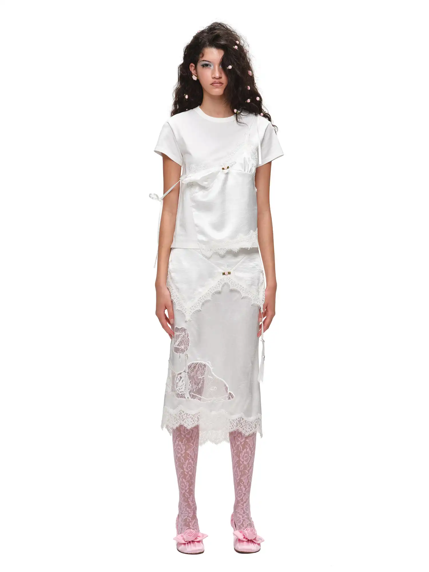 Asymmetrical Satin Lace Top - Image 4