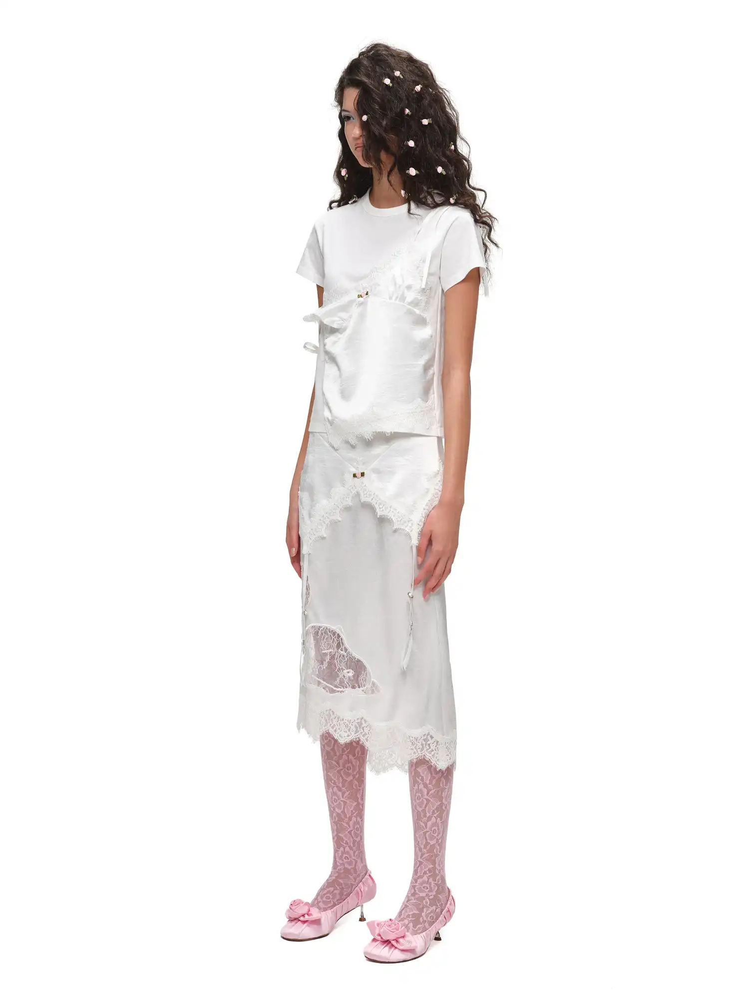 Asymmetrical Satin Lace Top - Image 5