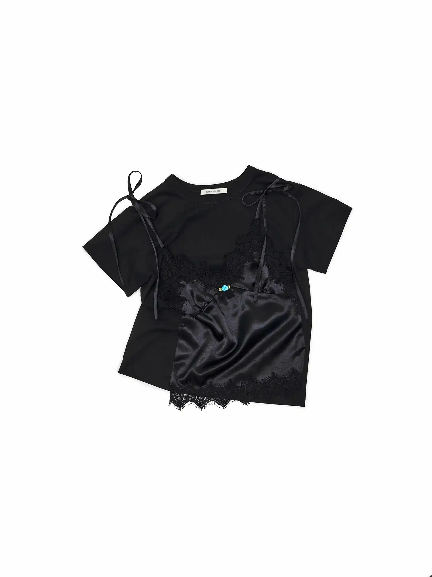 Asymmetrical Satin Lace Top - Image 9