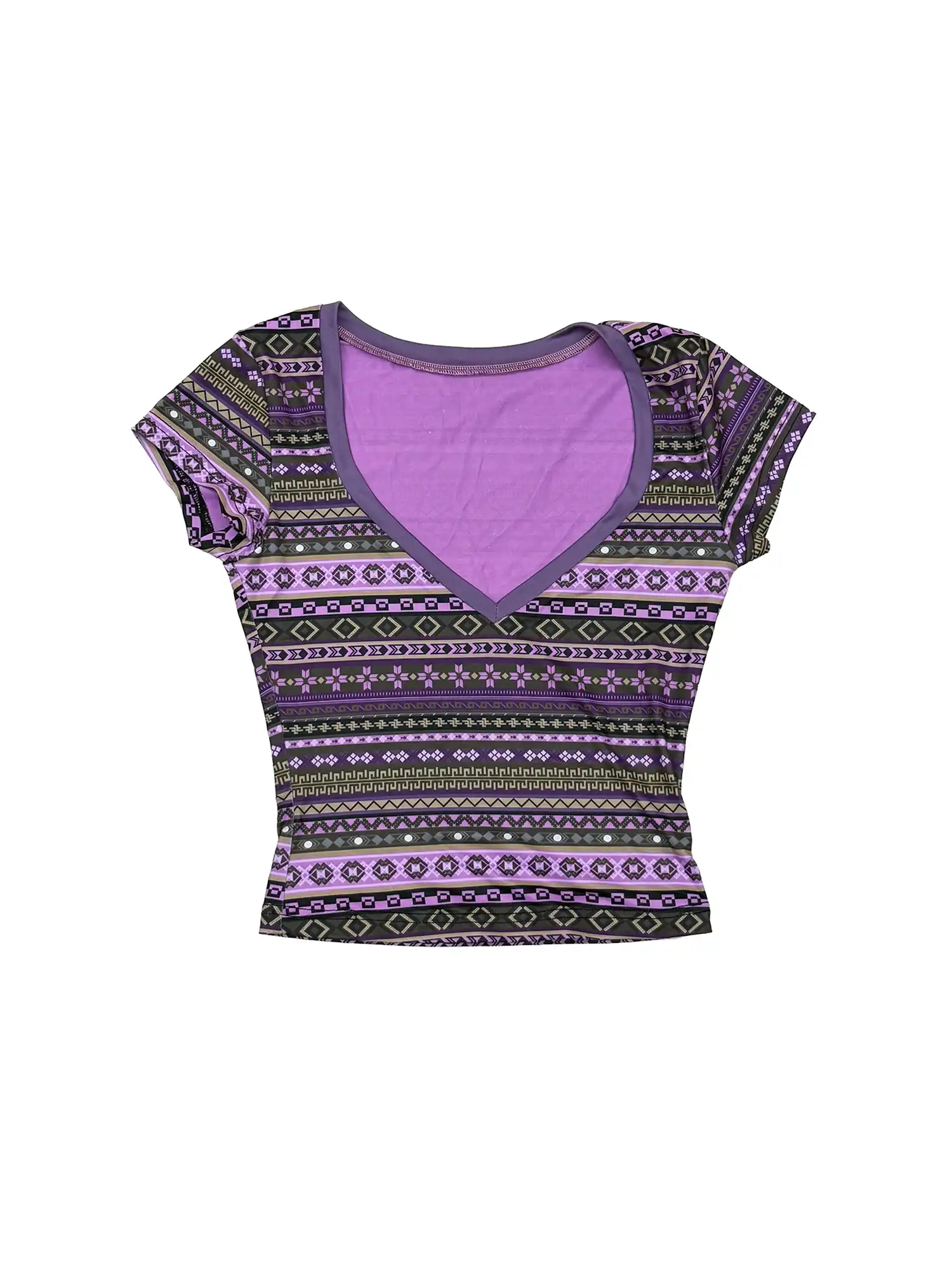 Aztec Cropped V-Neck Fitted Tee - Image 3