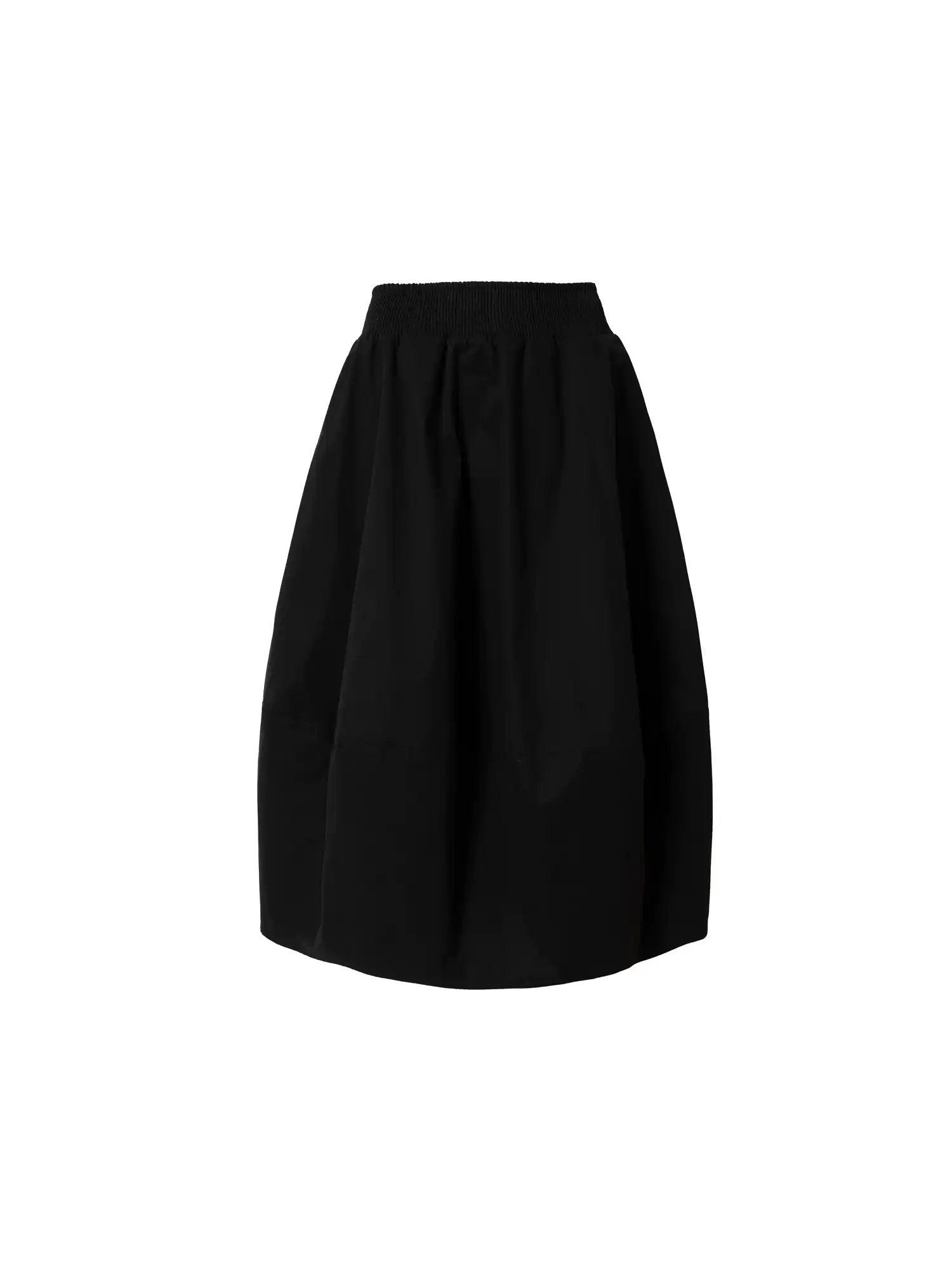 Basic Black Ruched Balloon Midi Skirt - Image 3