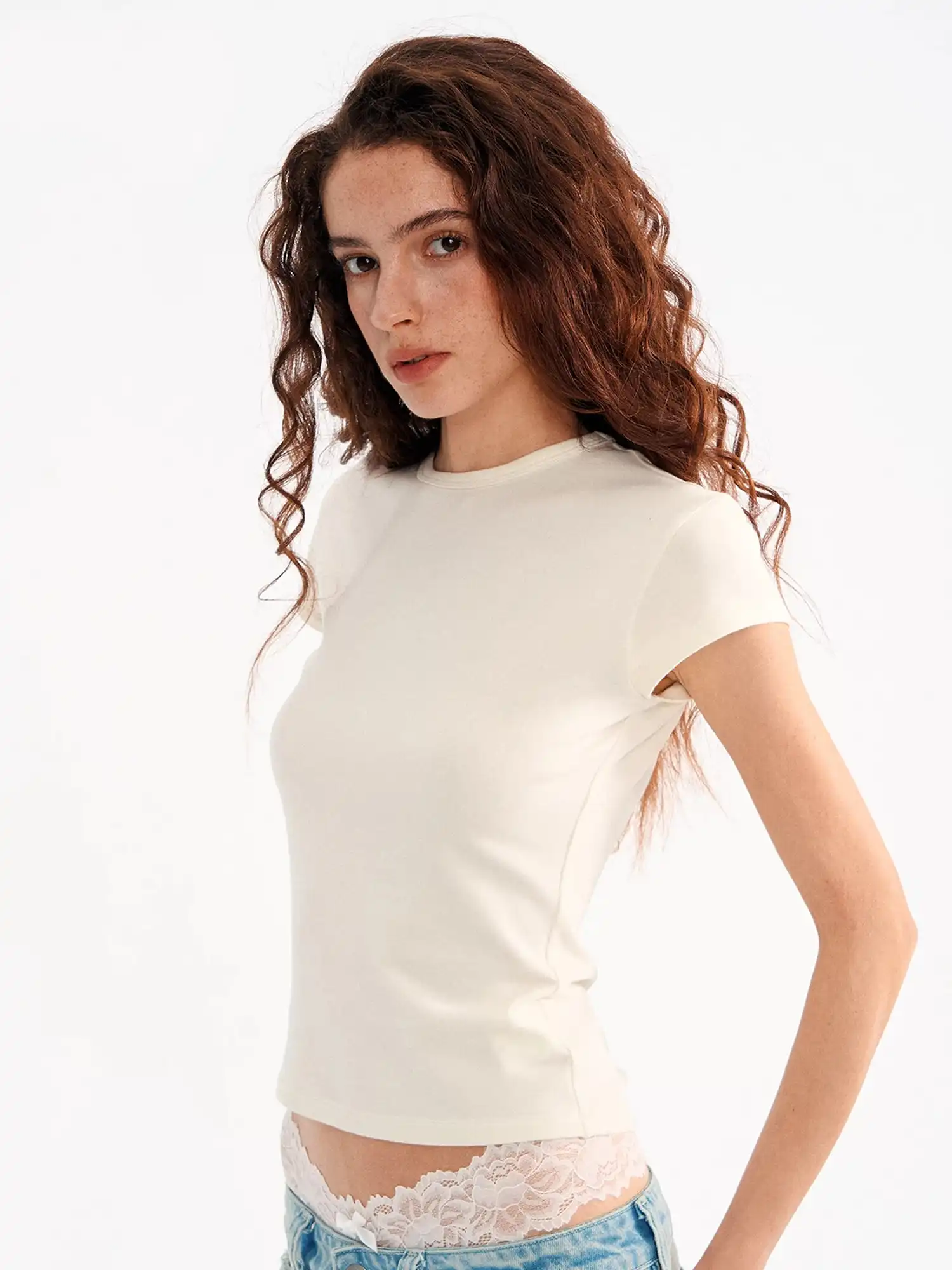 Basic Brushed Fitted Cropped T Shirt