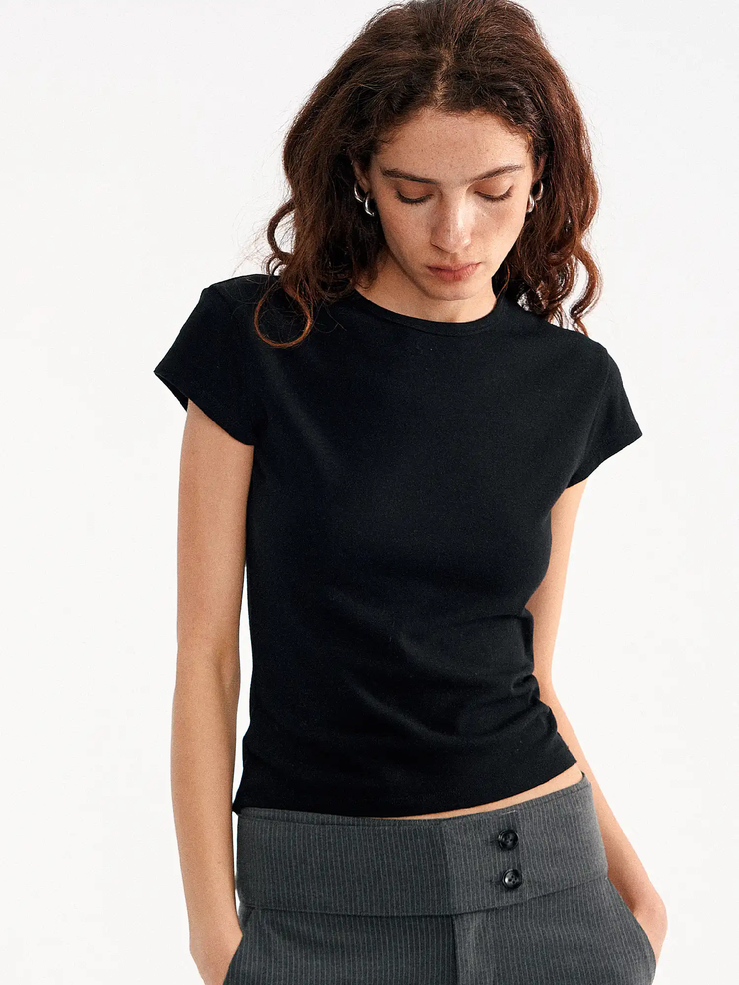 Basic Brushed Fitted Cropped T Shirt - Image 7