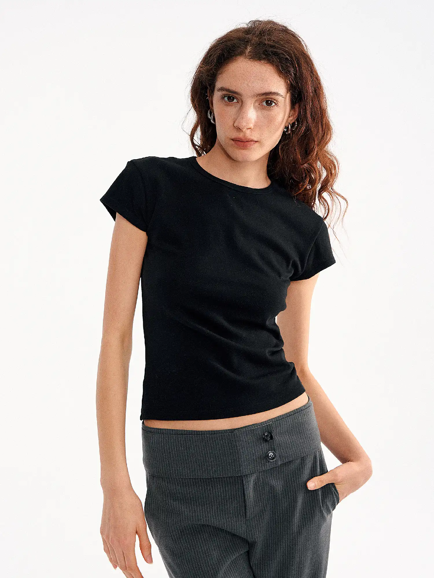 Basic Brushed Fitted Cropped T Shirt - Image 8