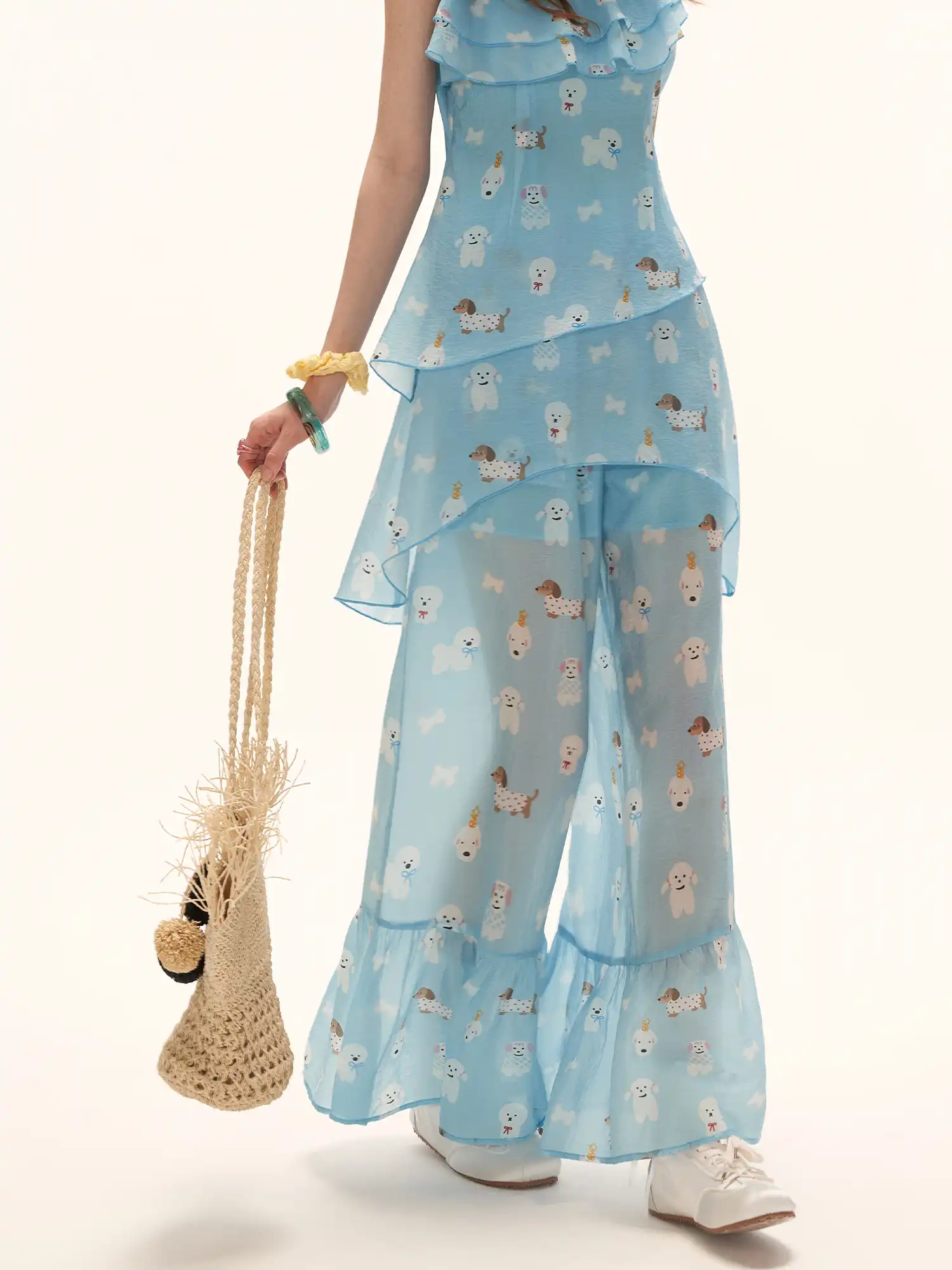 Blue Puppy Semi Sheer Palazzo Pants