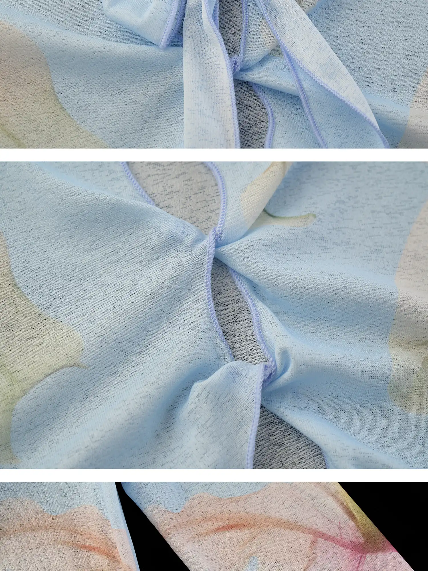 Blue Watercolor Lily Sheer Tie Front Top - Image 8