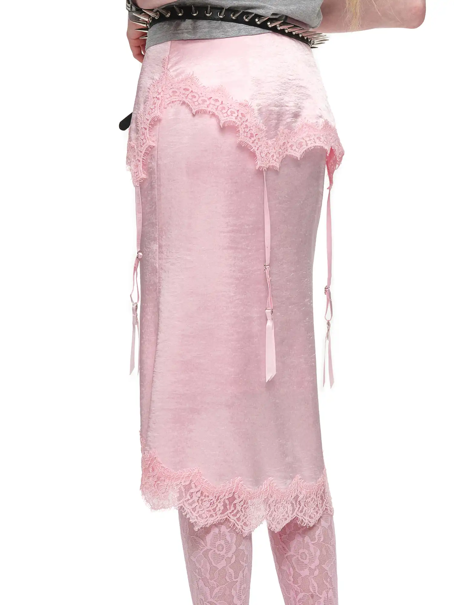 Bodycon Satin Lace Trim Midi Skirt - Image 2