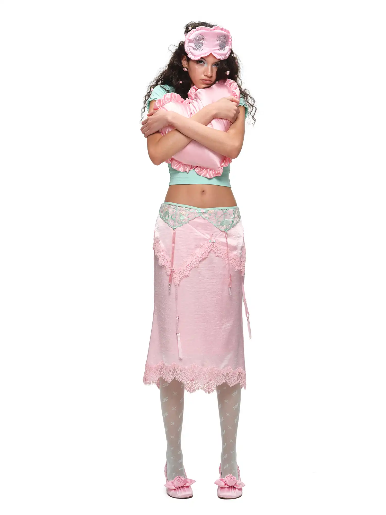 Bodycon Satin Lace Trim Midi Skirt - Image 5