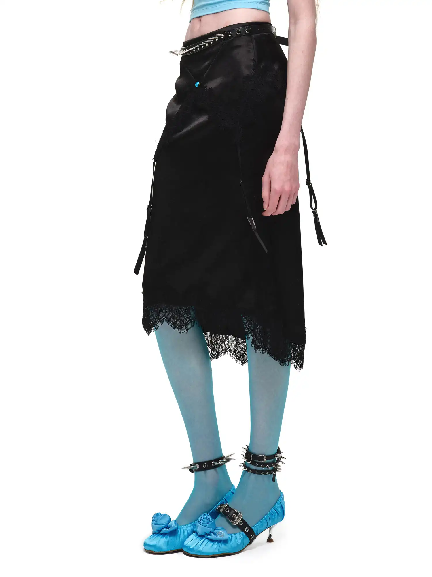 Bodycon Satin Lace Trim Midi Skirt - Image 7