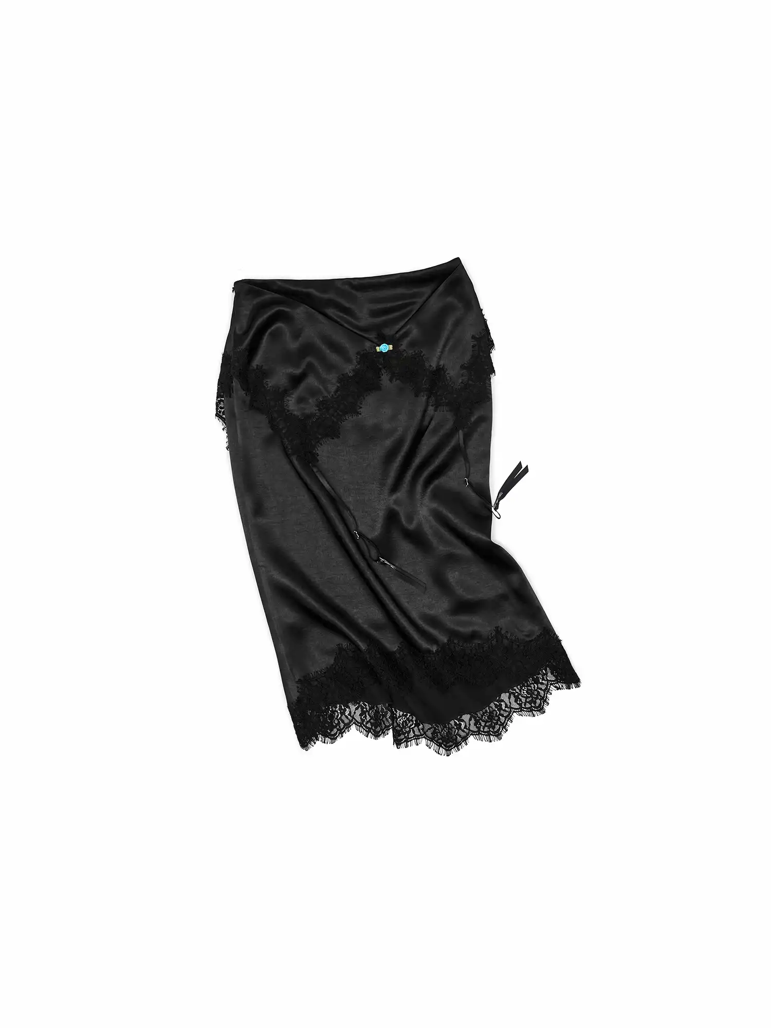 Bodycon Satin Lace Trim Midi Skirt - Image 8