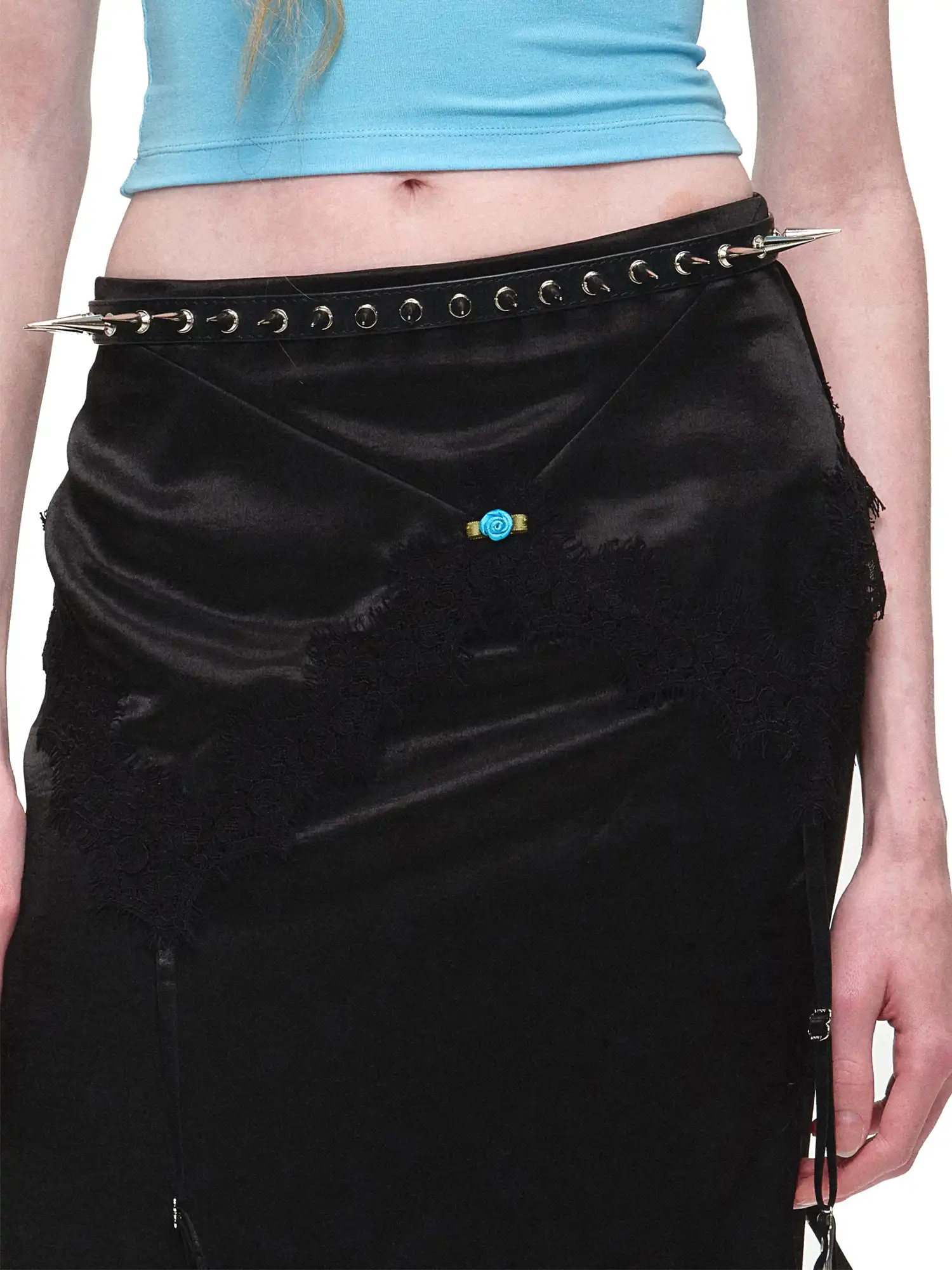 Bodycon Satin Lace Trim Midi Skirt - Image 9