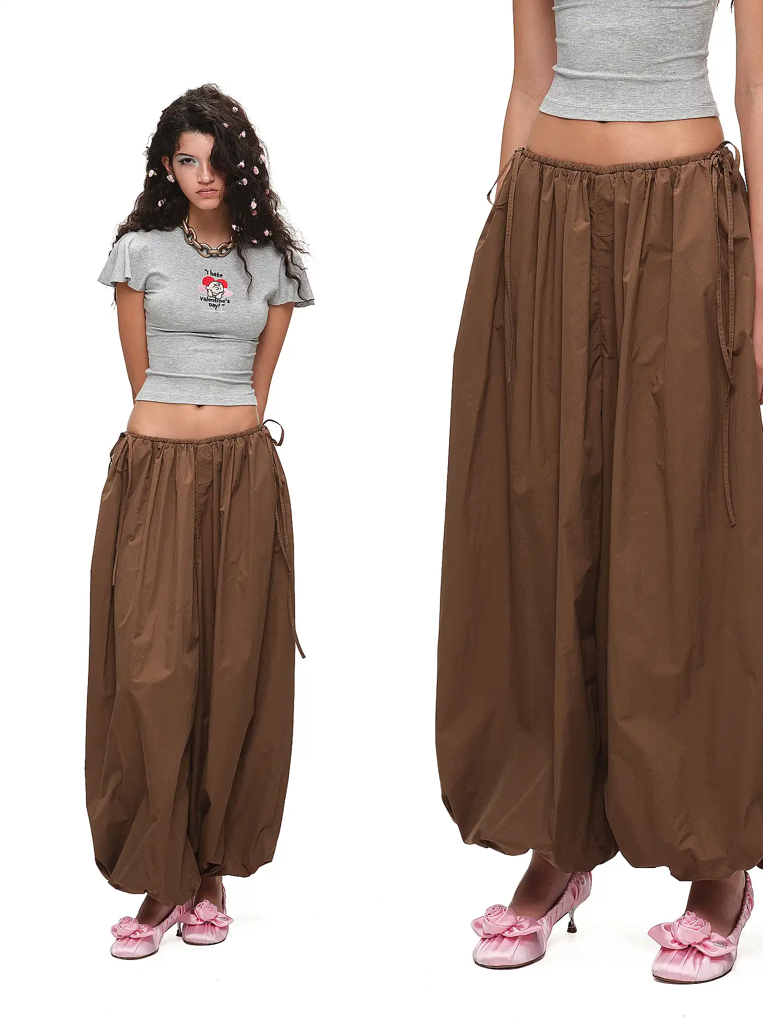 Bow Tie Pleated Tapered Nylon Track Pants - Image 5