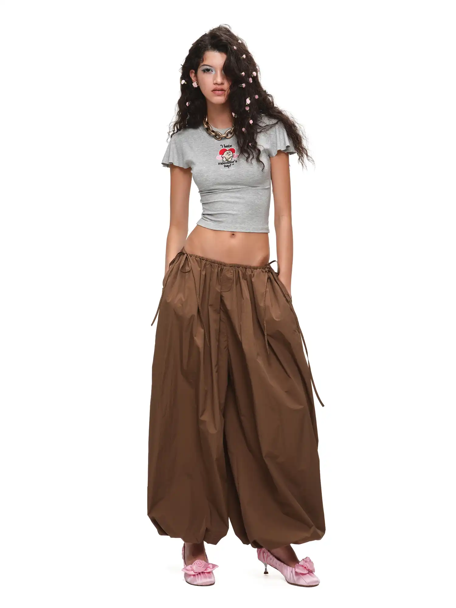 Bow Tie Pleated Tapered Nylon Track Pants - Image 8