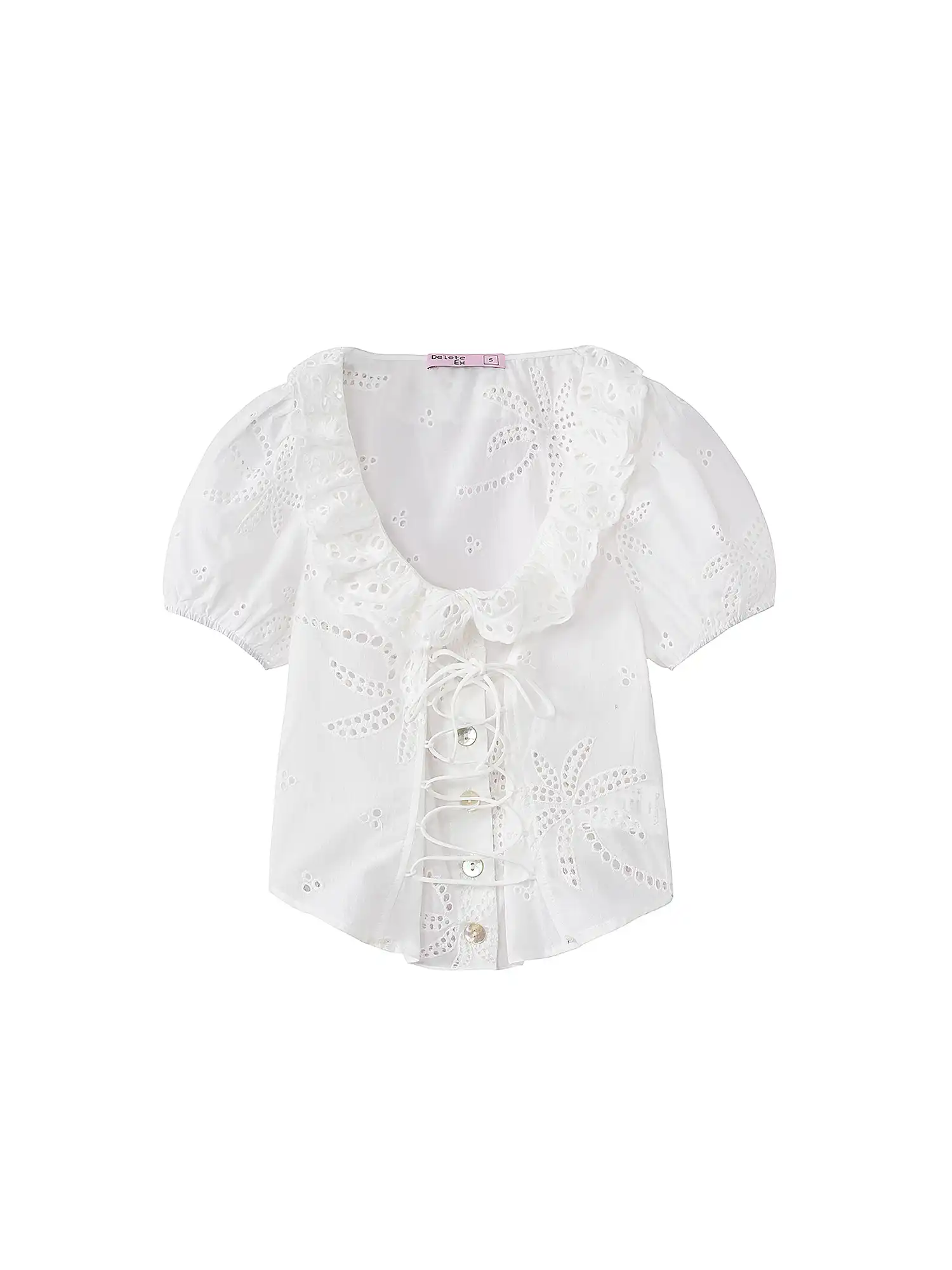Broderie Anglaise Corset-Lace Cropped Top - Image 2