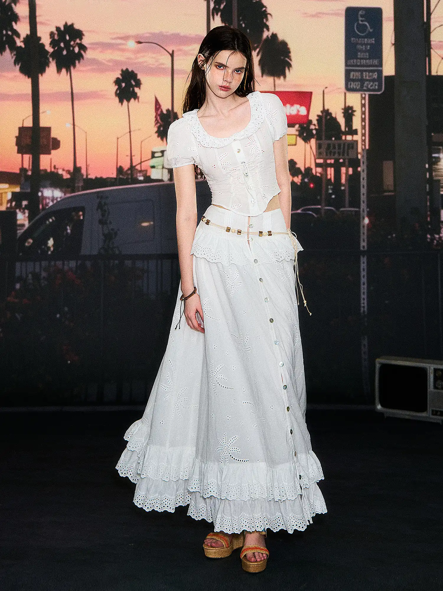 Broderie Anglaise Corset-Lace Cropped Top - Image 6