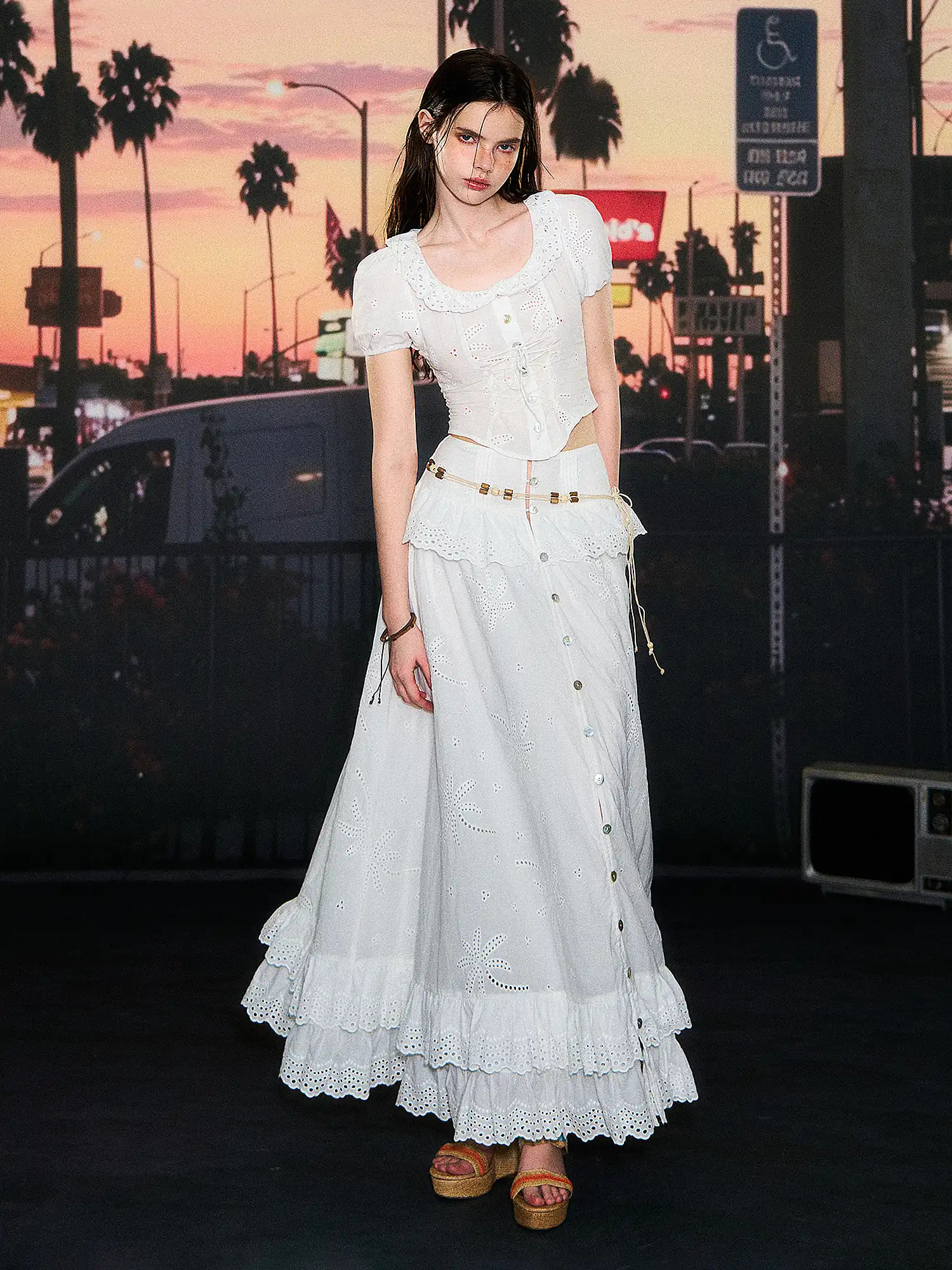 Broderie Anglaise Tiered Maxi Skirt - Image 6