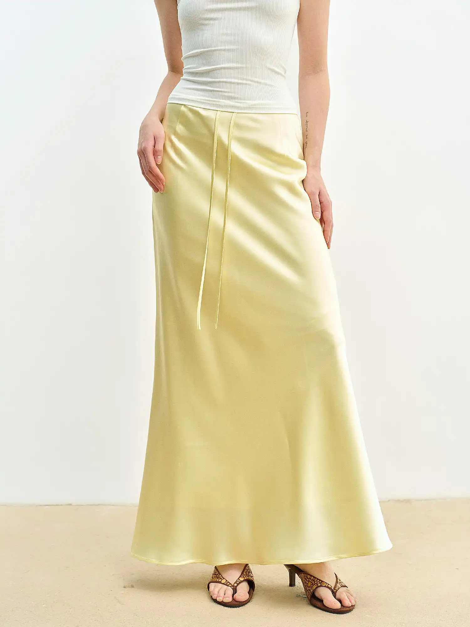 Butter Yellow Satin Fishtail Maxi Skirt