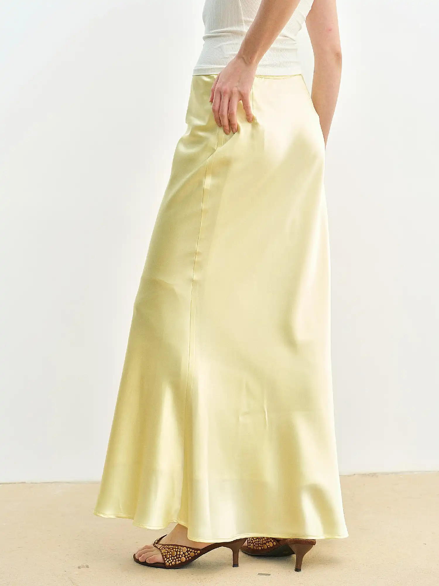 Butter Yellow Satin Fishtail Maxi Skirt - Image 3