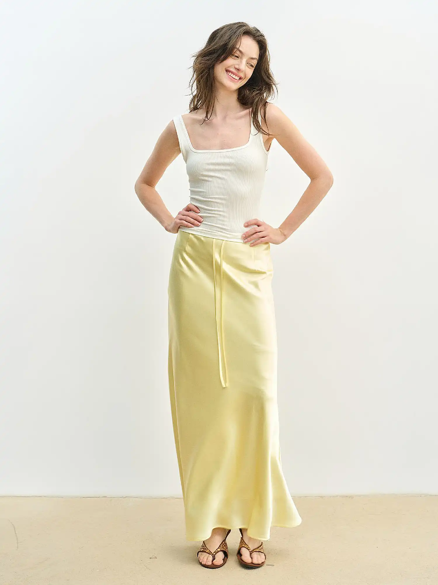 Butter Yellow Satin Fishtail Maxi Skirt - Image 5