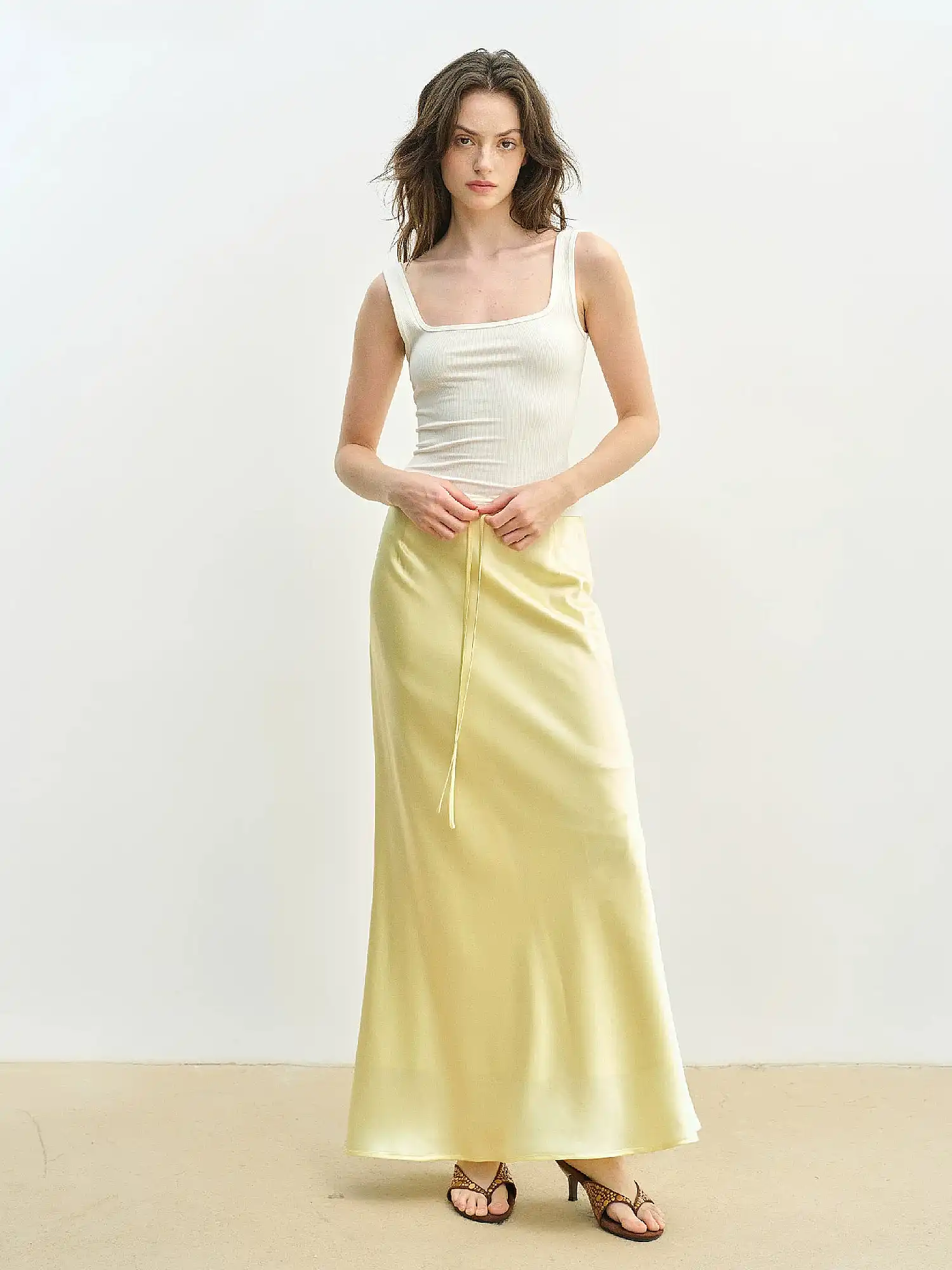Butter Yellow Satin Fishtail Maxi Skirt - Image 6