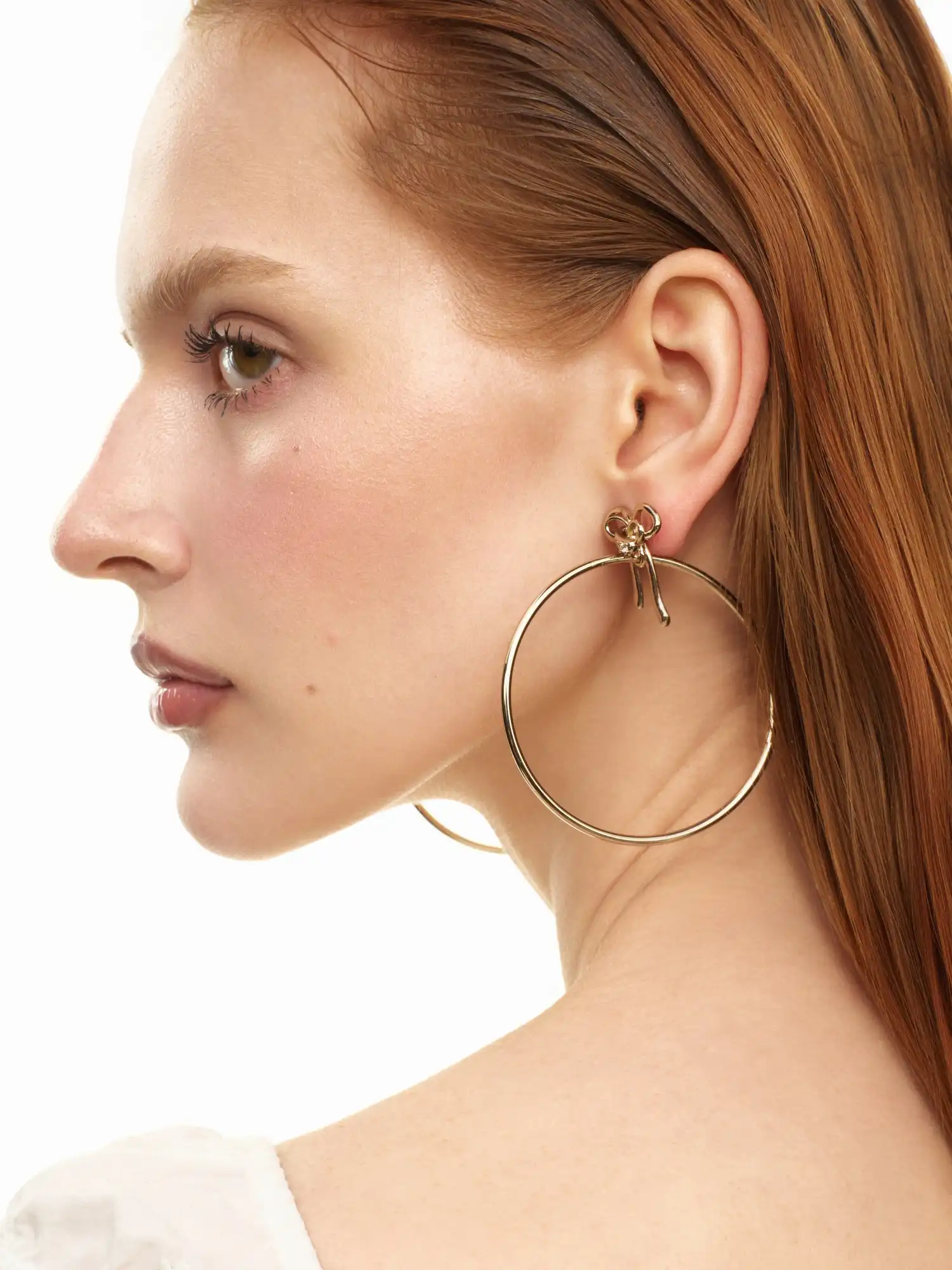 Champagne Gold Zircon Bow Hoop Earrings - Image 3