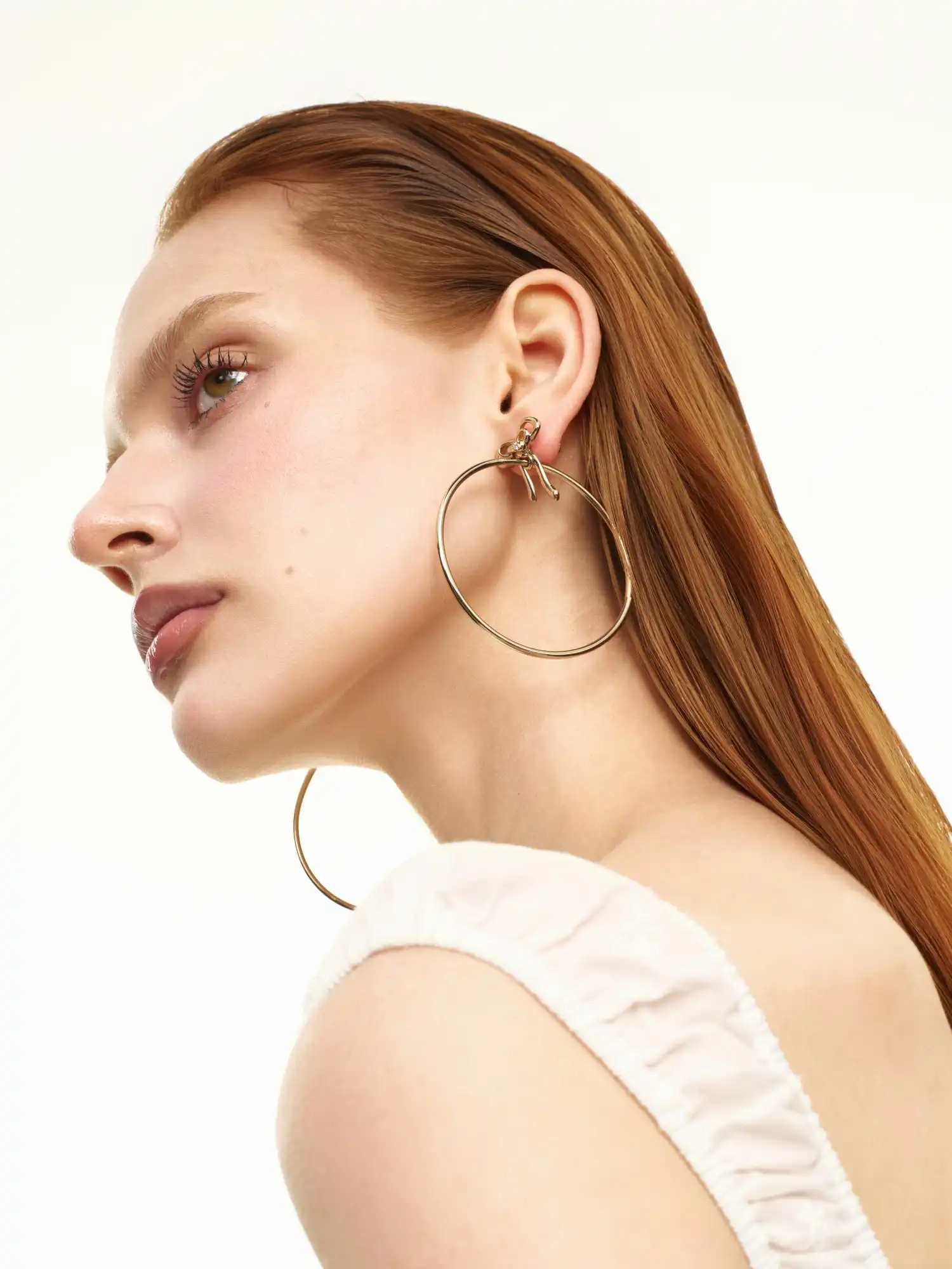 Champagne Gold Zircon Bow Hoop Earrings - Image 6