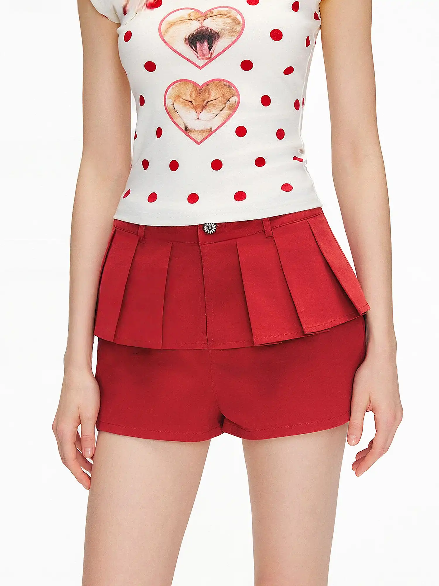Cherry Red Tiered Ruffle High-Waist Shorts