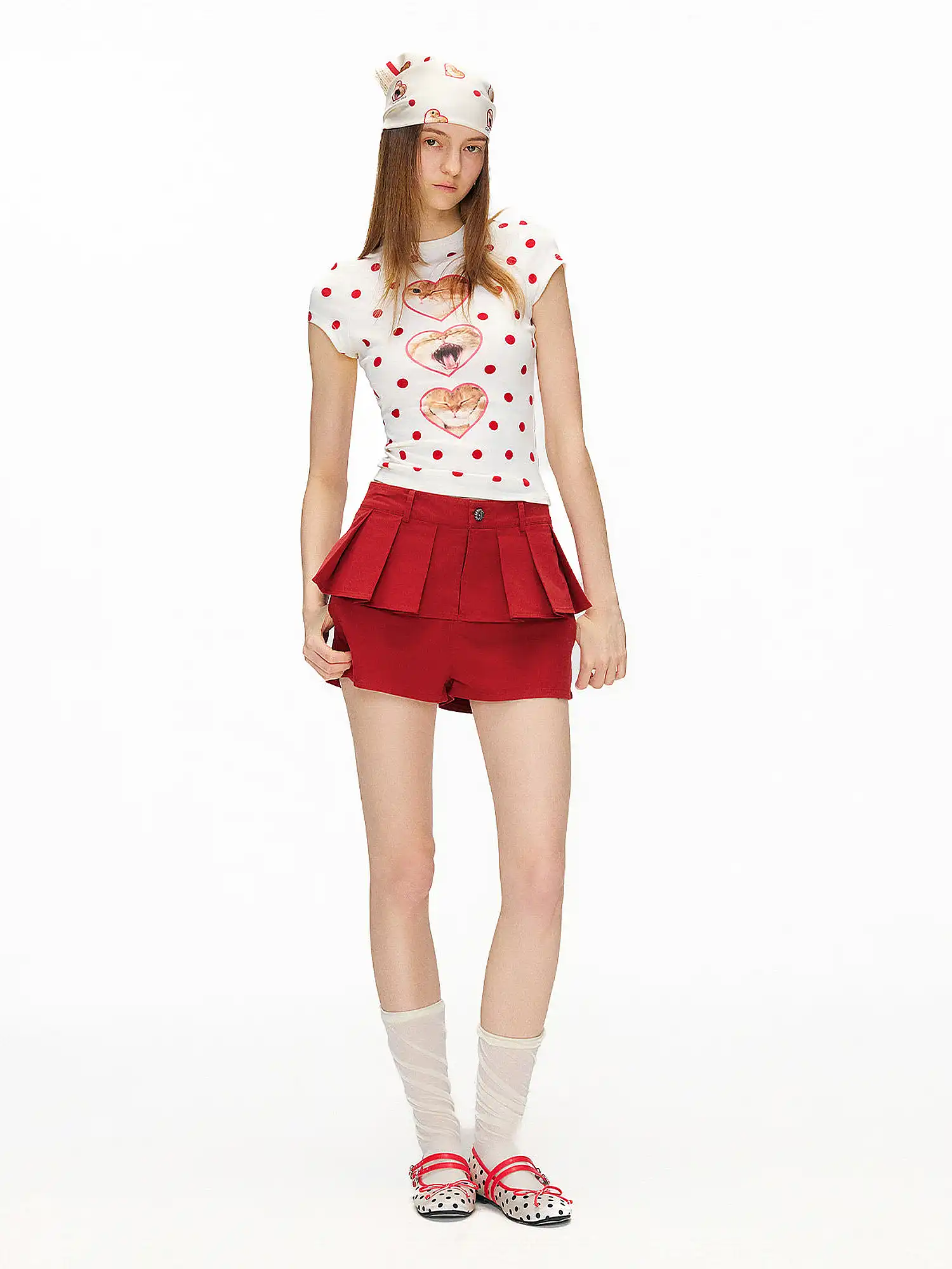 Cherry Red Tiered Ruffle High-Waist Shorts - Image 5