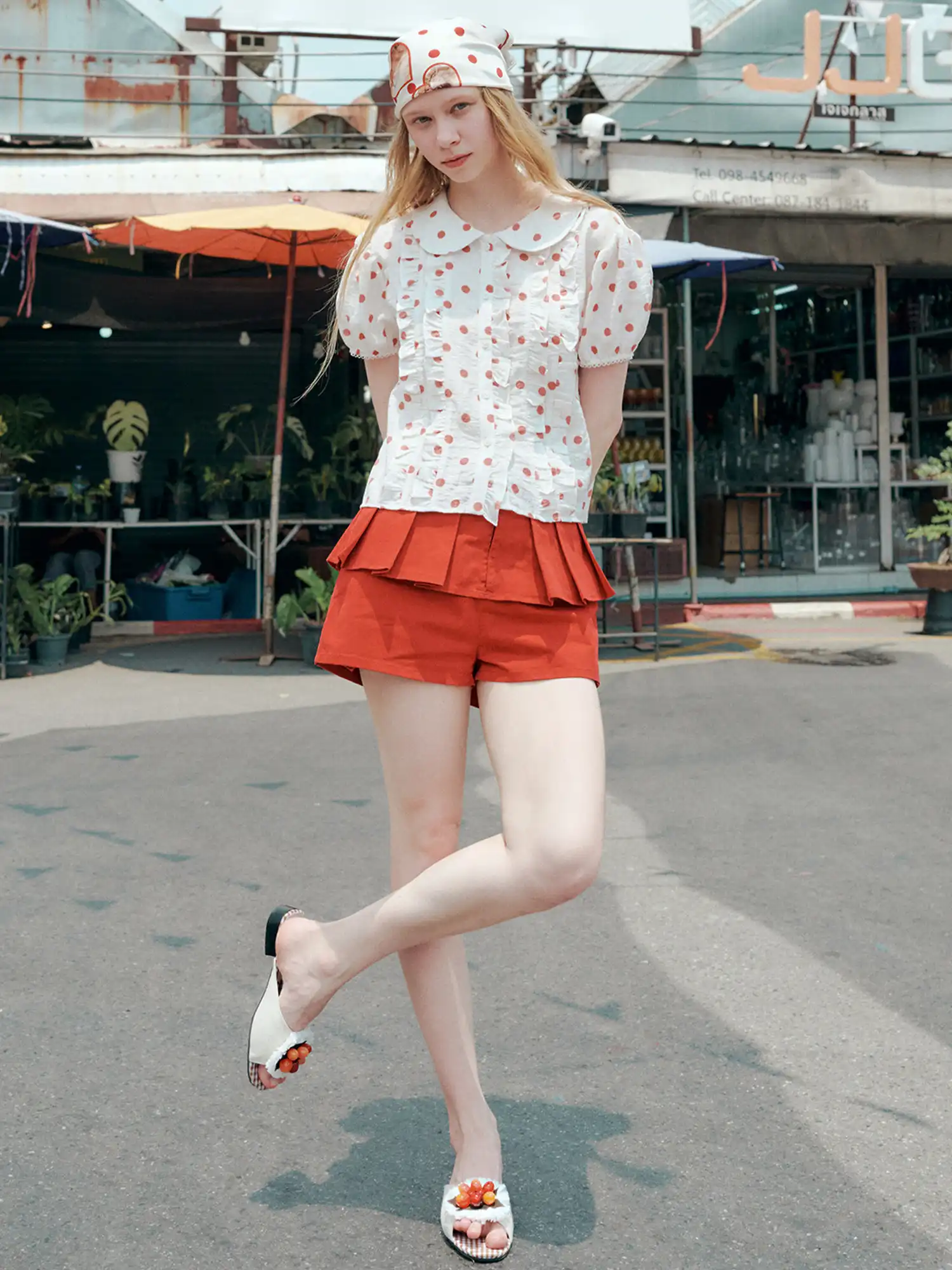Cherry Red Tiered Ruffle High-Waist Shorts - Image 6