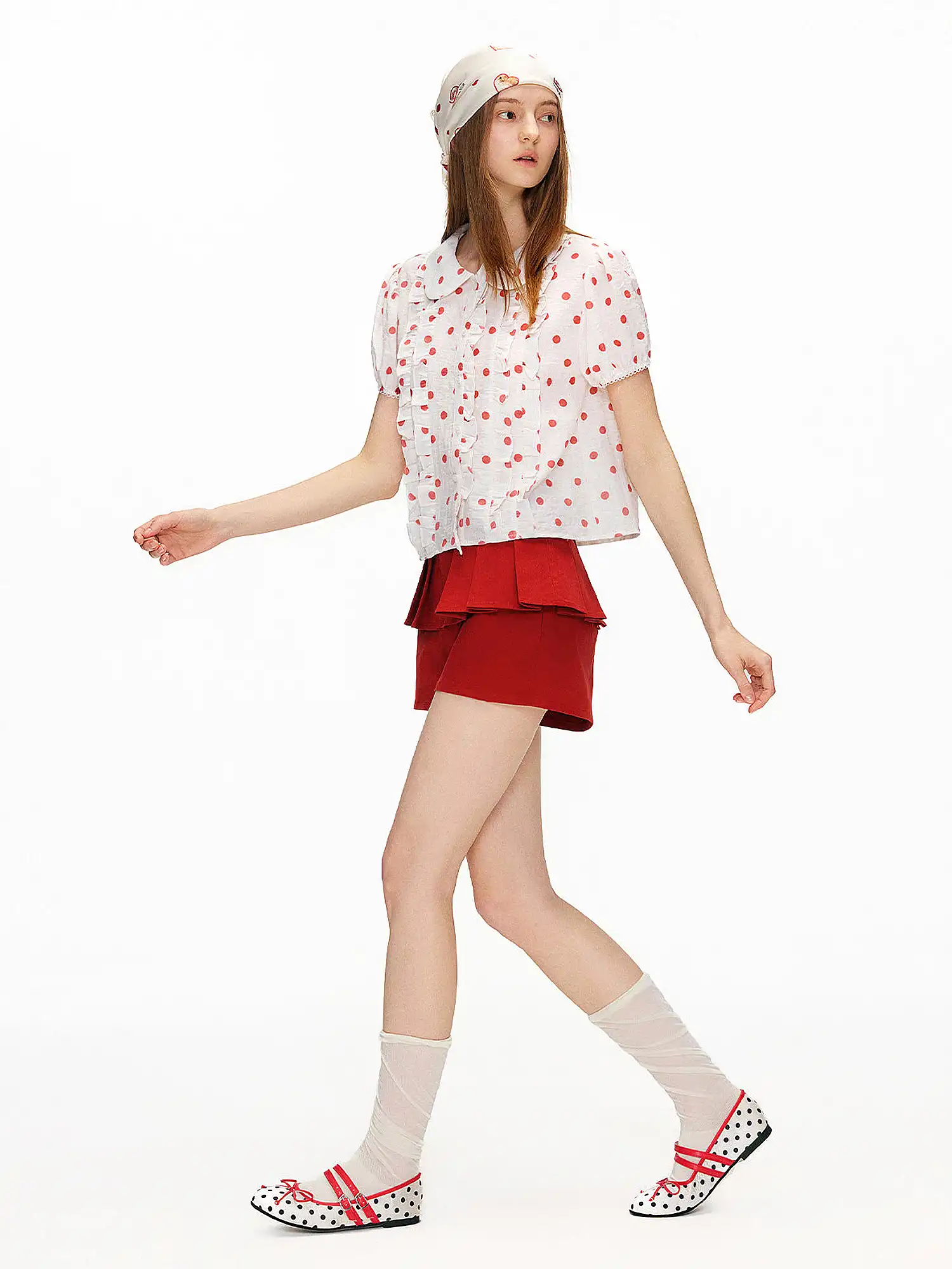 Cherry Red Tiered Ruffle High-Waist Shorts - Image 7