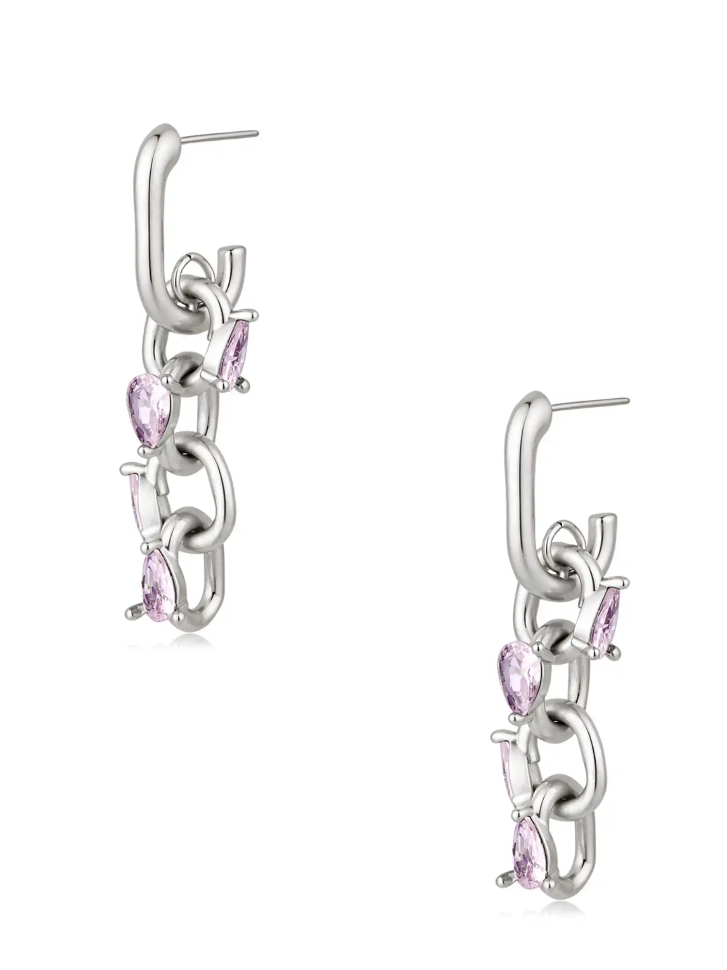 Chunky Chain-Link Lavender Zircon Drop Earrings - Image 4
