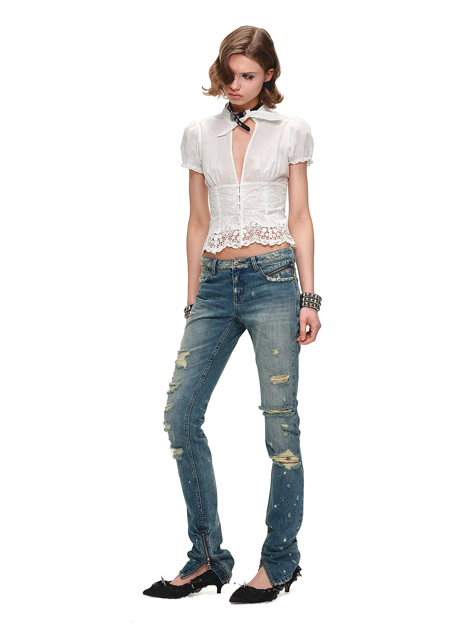 Cinched Waist Cotton Eyelet Crop Top - Image 10