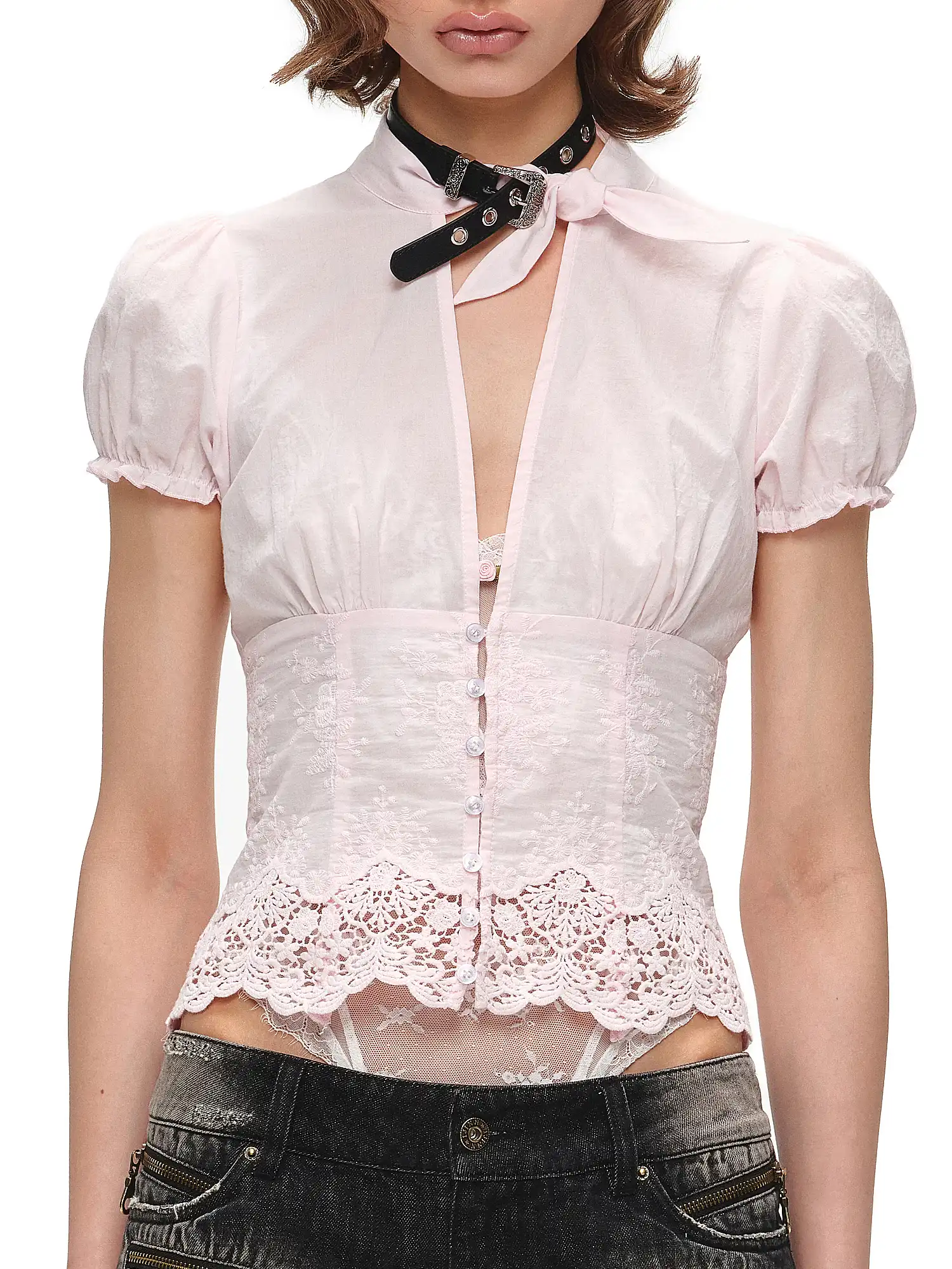 Cinched Waist Cotton Eyelet Crop Top - Image 2