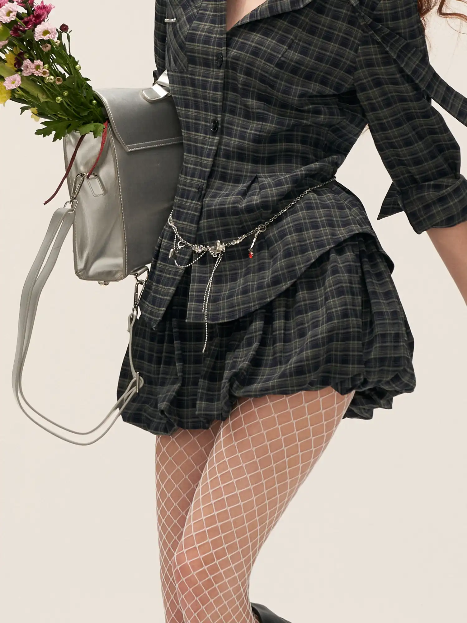 Classic Plaid Mini Bubble Hem Skirt - Image 5