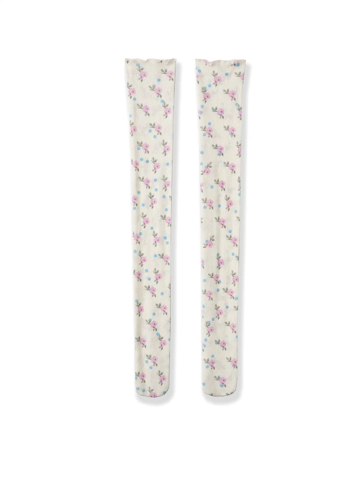 Ruffle Trim Rose Print Knee High Socks - Image 5
