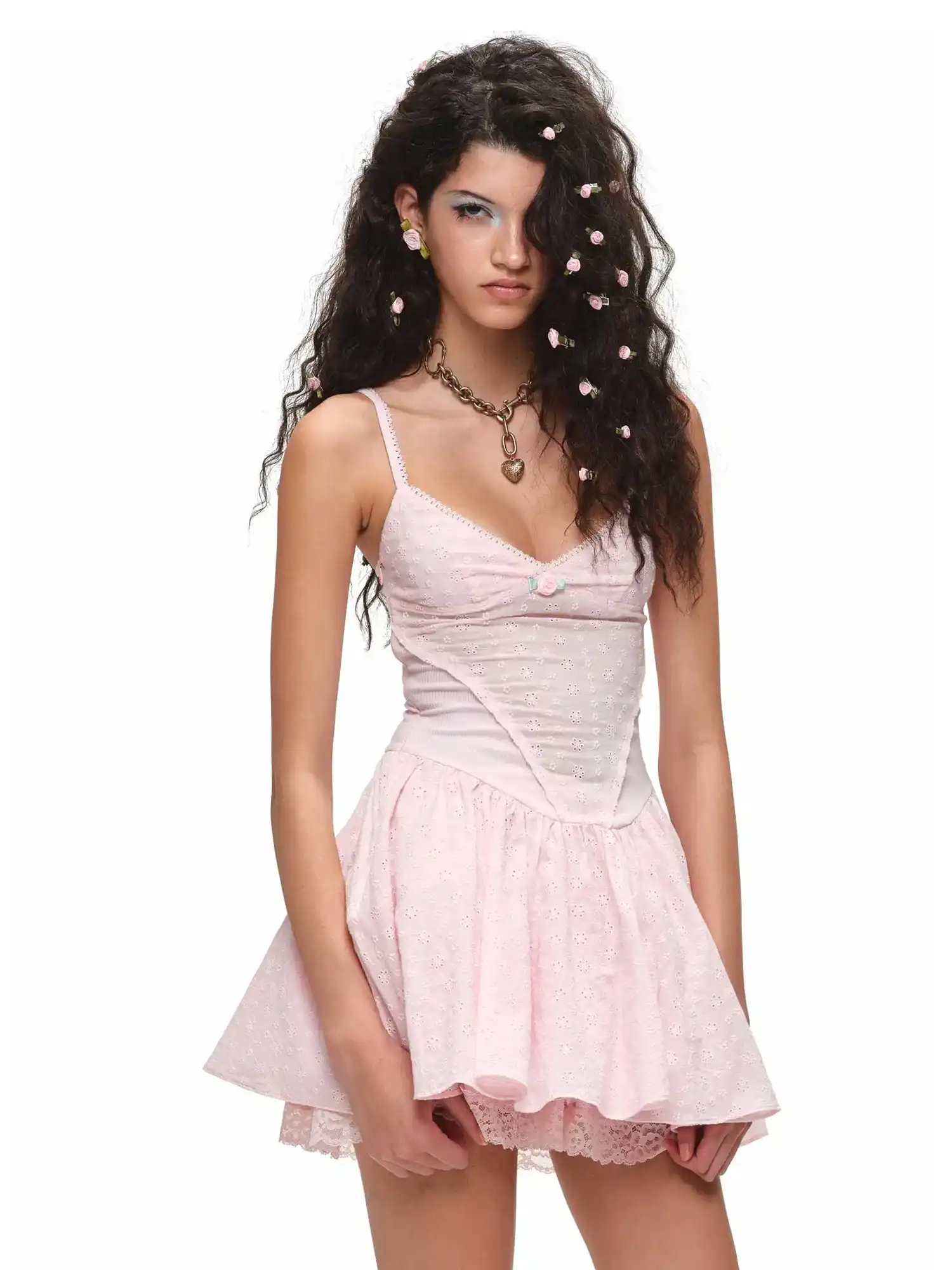 Coquette Lace Eyelet Mini Dress