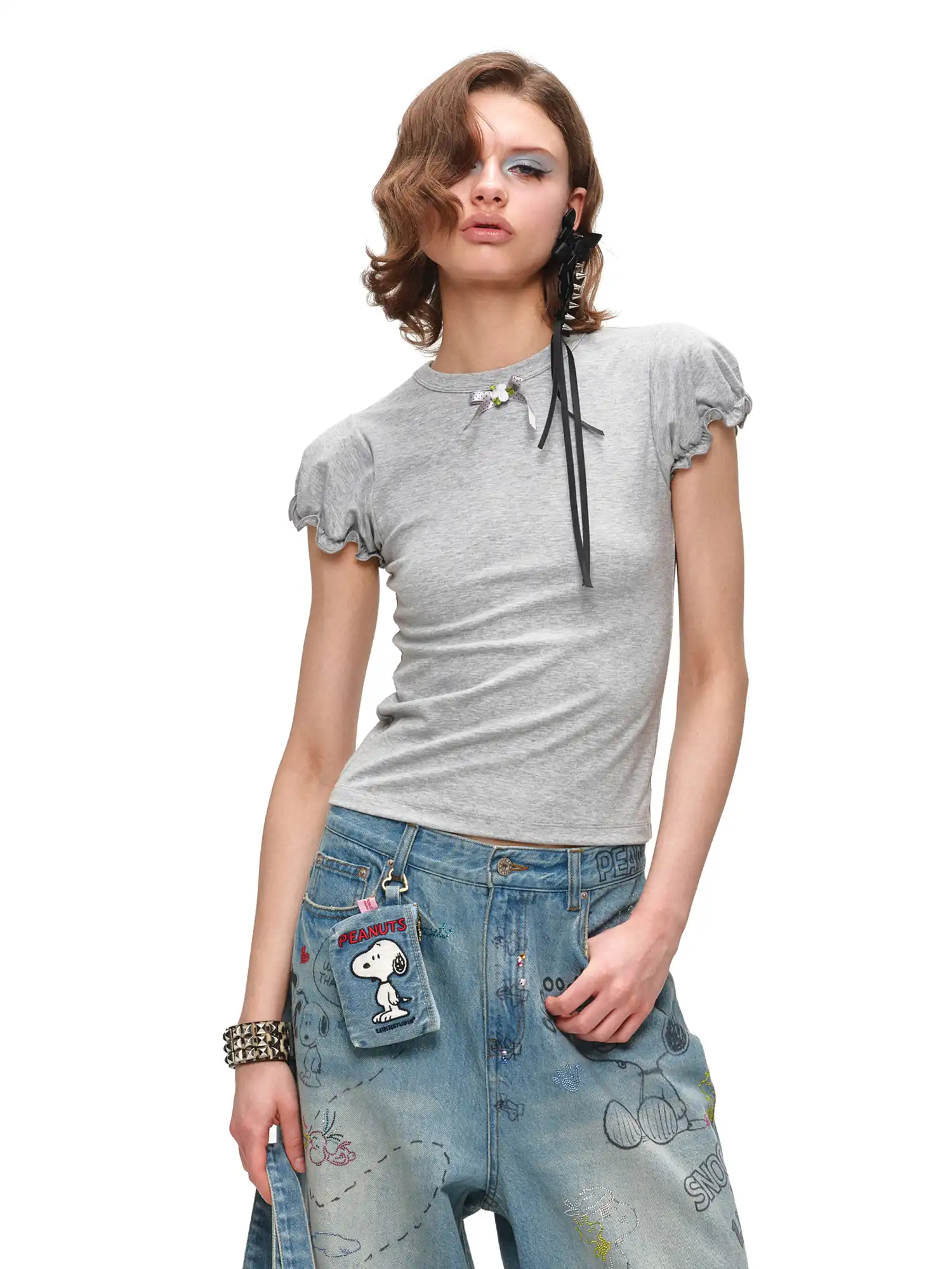 Coquette Style Rosette Puff Sleeve Top - Image 11