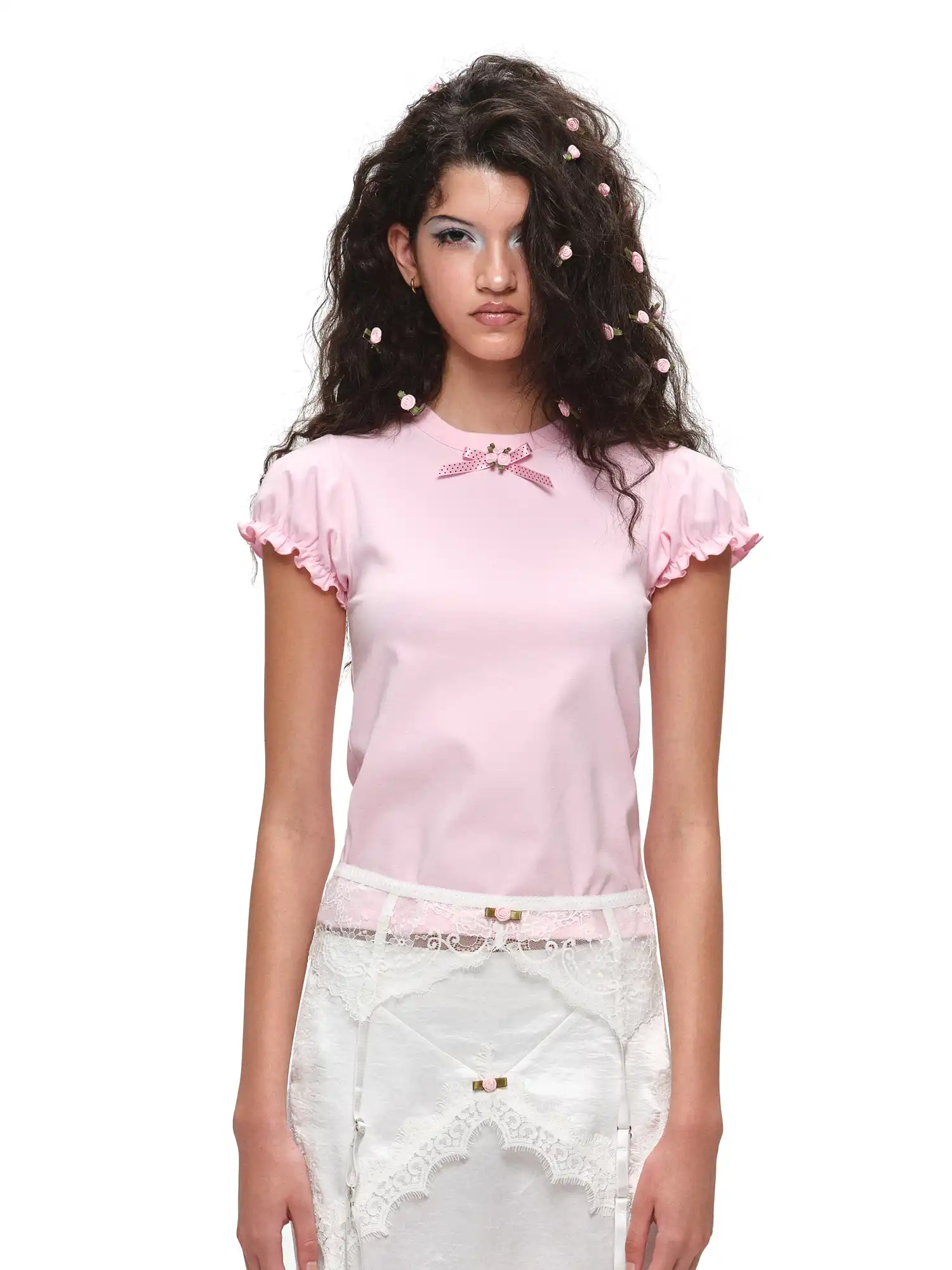Coquette Style Rosette Puff Sleeve Top - Image 6