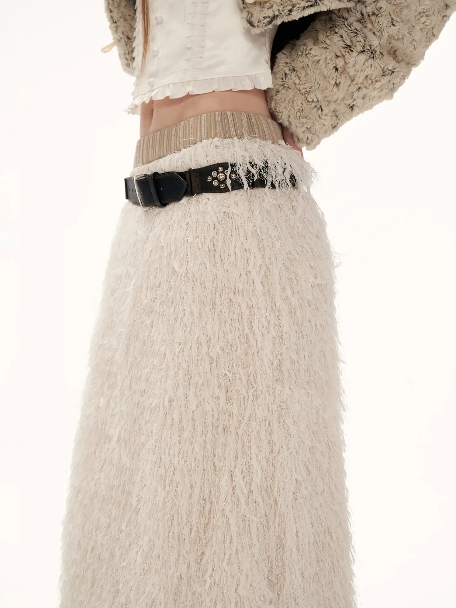 Creamy Feather Tassle Midi Skirt - Image 2