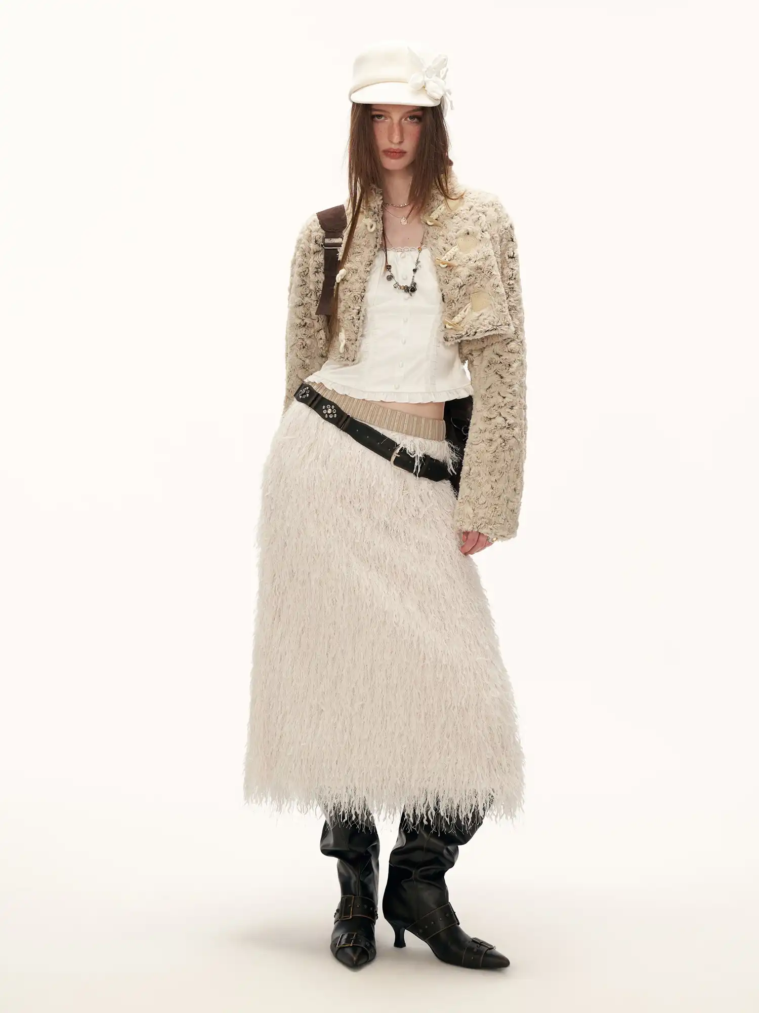 Creamy Feather Tassle Midi Skirt - Image 4